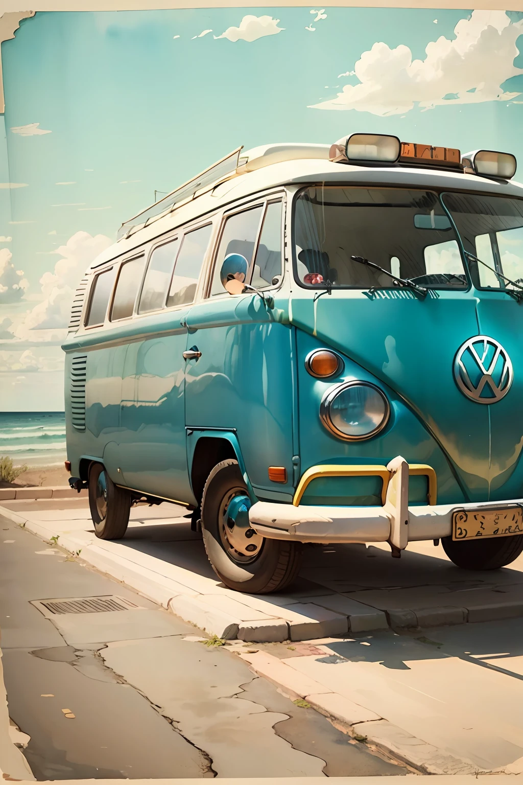 prompt:watercolor painting a vw bus, oil, Modernism, Perspective of the rule of thirds, Documentary scene and feet candido portinari --auto --s2