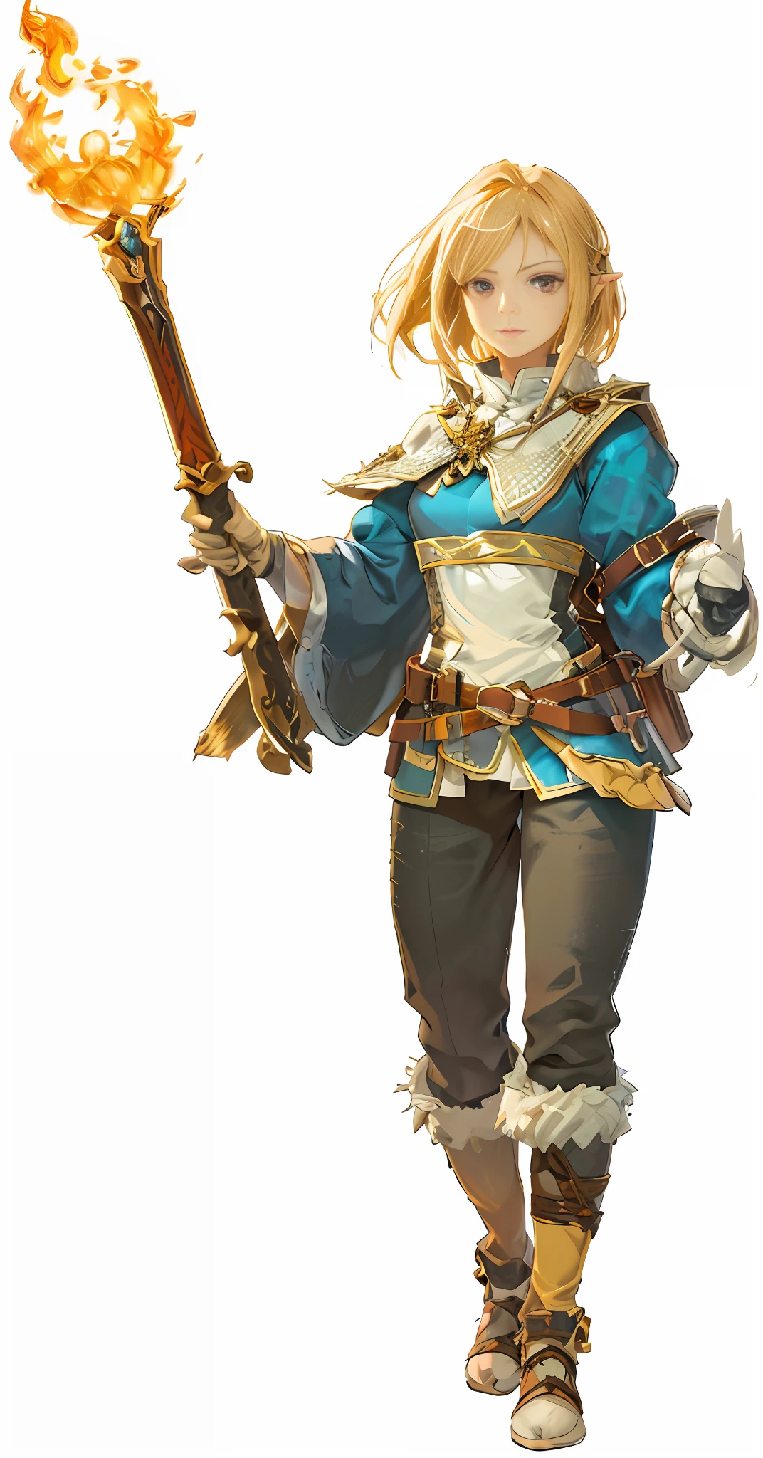 arafed image of a woman with a sword and a fire, jrpg character art, jrpg character, rpg character art, crisp clear rpg portrait, rpg character, final fantasy tactics character, rpg portrait full body, male blonde elf ranger, ( ( character concept art ) ), rpg concept art character, botw style, rpg character concept art, official character art