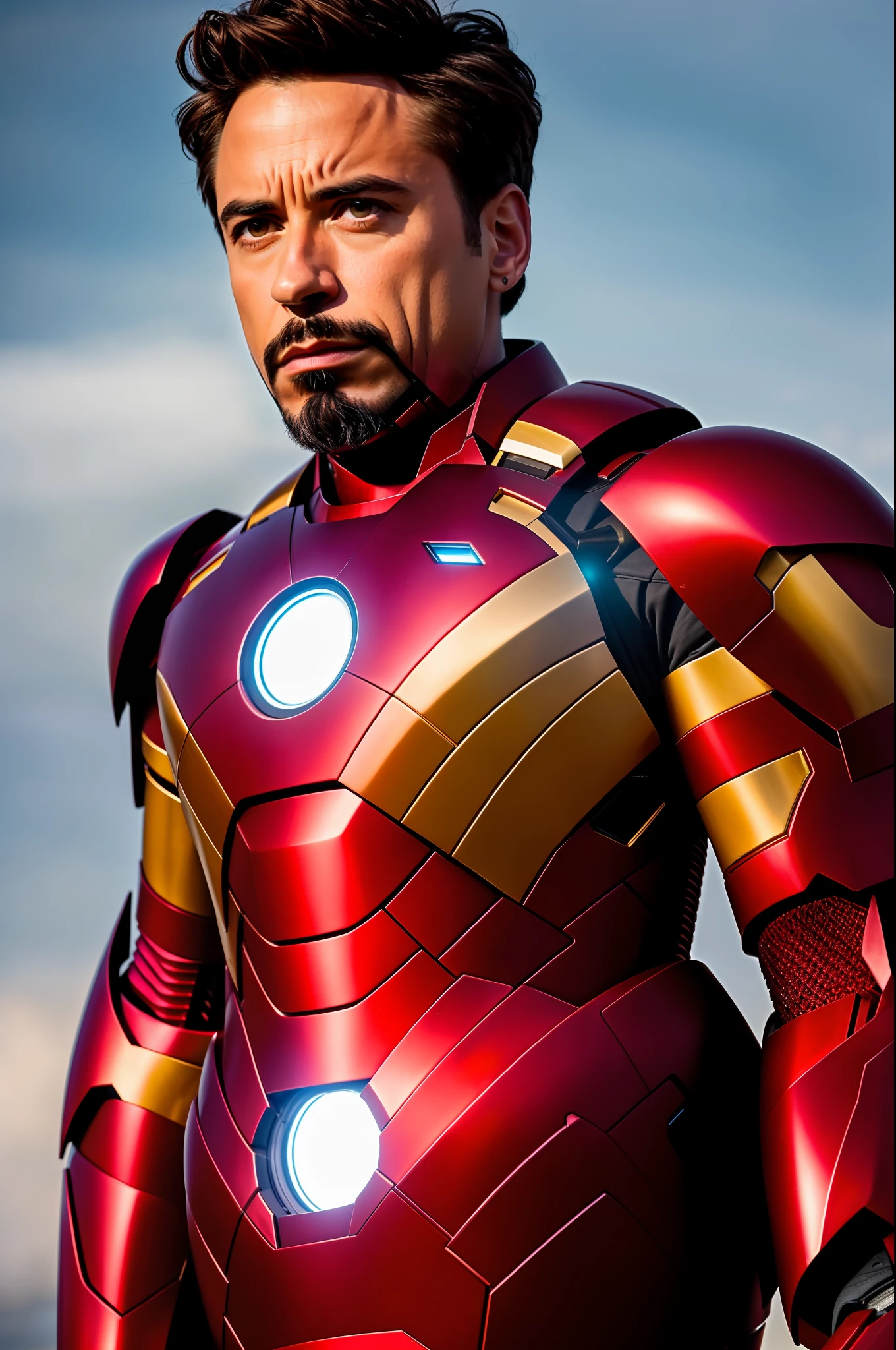 extremely detailed photo a man wearing iron man armor, lorarobertdj, stylish short beard, model photoshoot, 8k UHD, ultra detailed, RAW photography