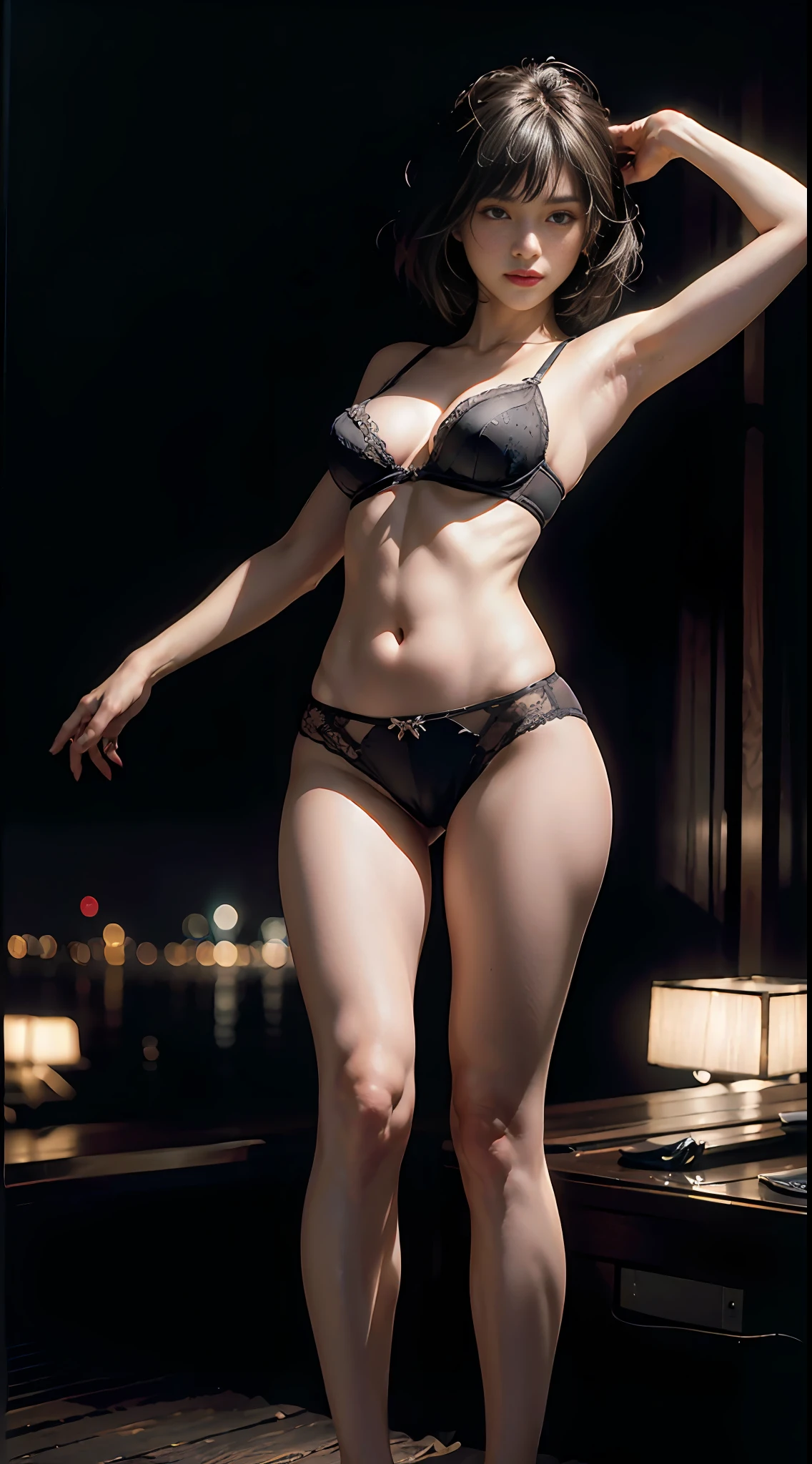(Extreme Detail CG Unity 8K wallpaper, masterpiece, top quality), (exquisite lighting and shadows, very dramatic graphics, cinematic lens effect), (girl in sheer underwear,, legs are spread, crotch has biting, from parallel universe, night view of the city in the background, dynamic pose), (excellent detail, outstanding lighting, wide angle), ( Excellent rendering, enough to stand out in its class)