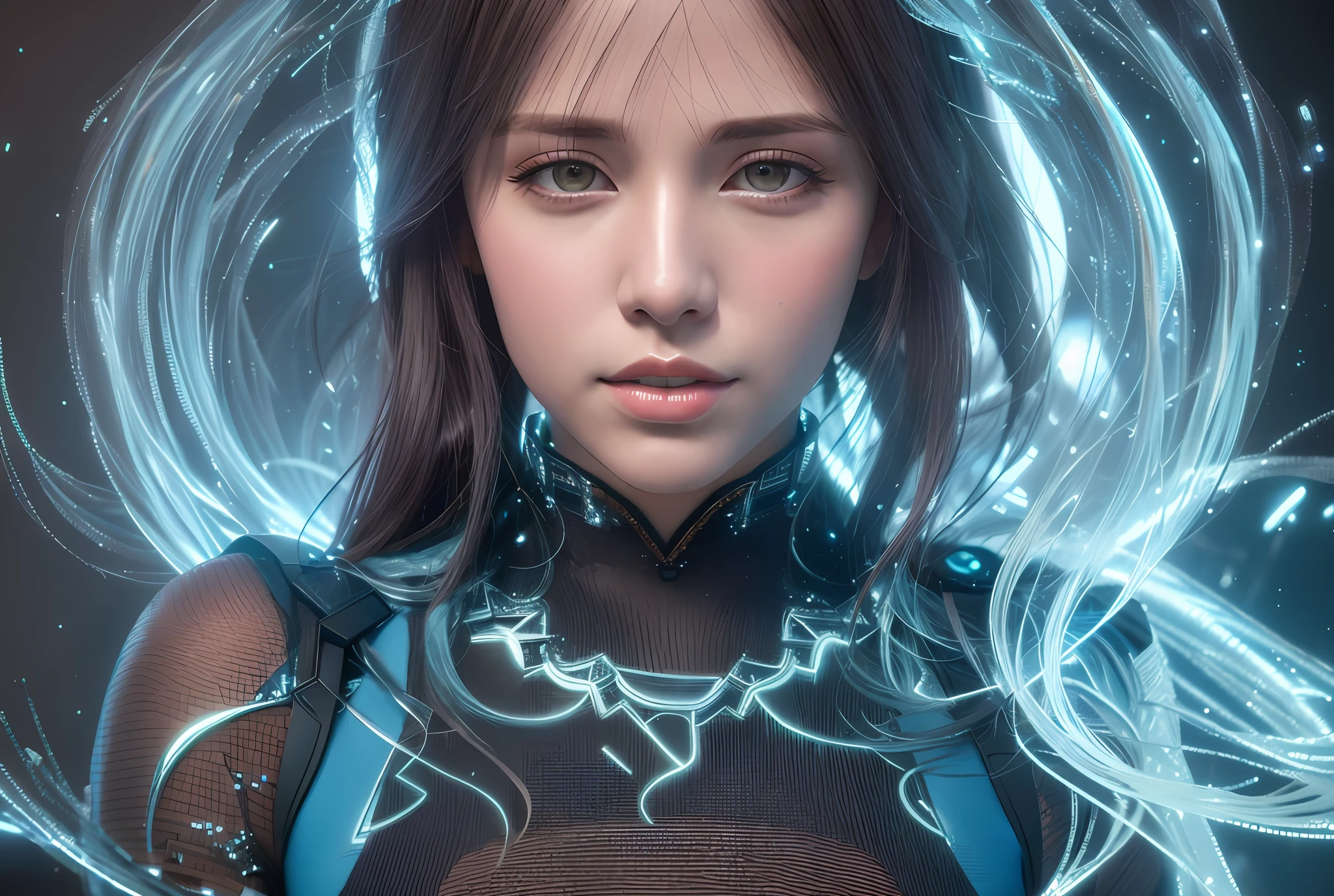 there is a woman with a futuristic hair style and a blue dress, 3 d render character art 8 k, 4k highly detailed digital art, cgsociety 8k, cgsociety 8 k, cgsociety 8k, artgerm ; 3d unreal engine, 4k detailed digital art, unreal engine render + a goddess, 8k portrait render, beutiful girl cyborg
