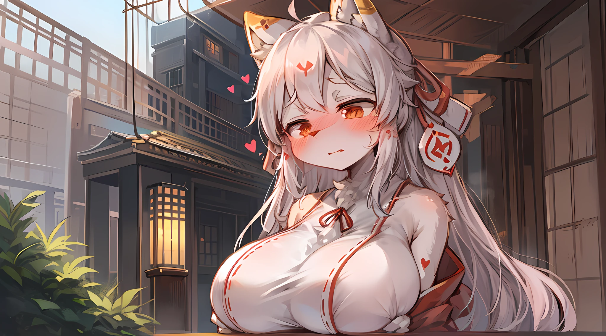 furry girl, giant breast, (blushing), japanese miko outfits,(sideboobs:1)