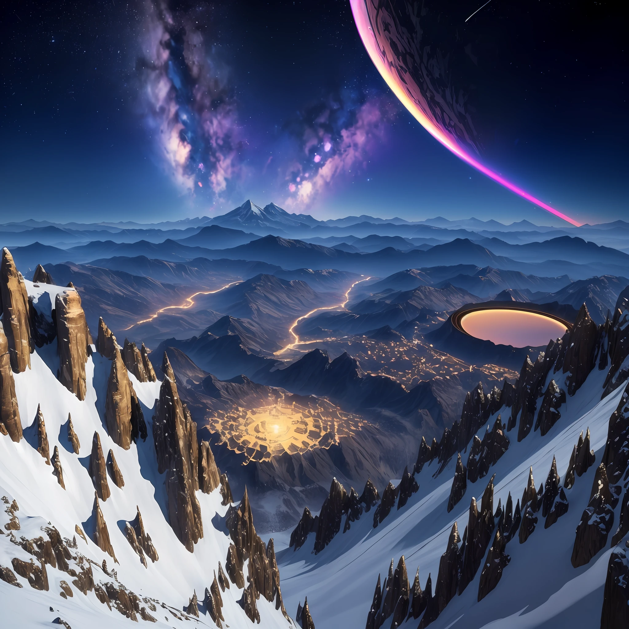 Ridiculous resolution, high resolution, (masterpiece:1.4), super detailed, mountainous landscape, sky to night, seeing saturn --auto --s2