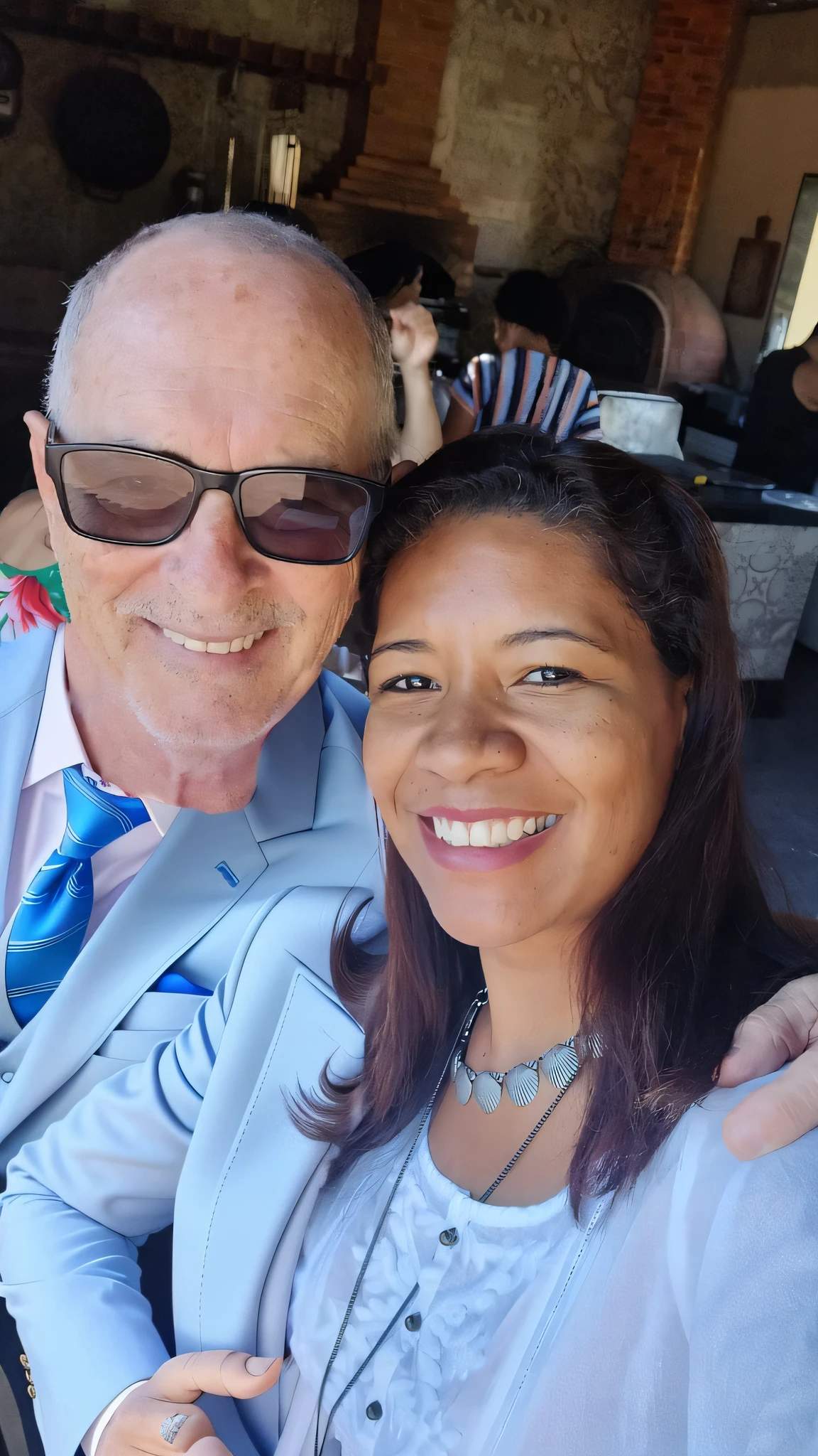put on a blue suit and tie