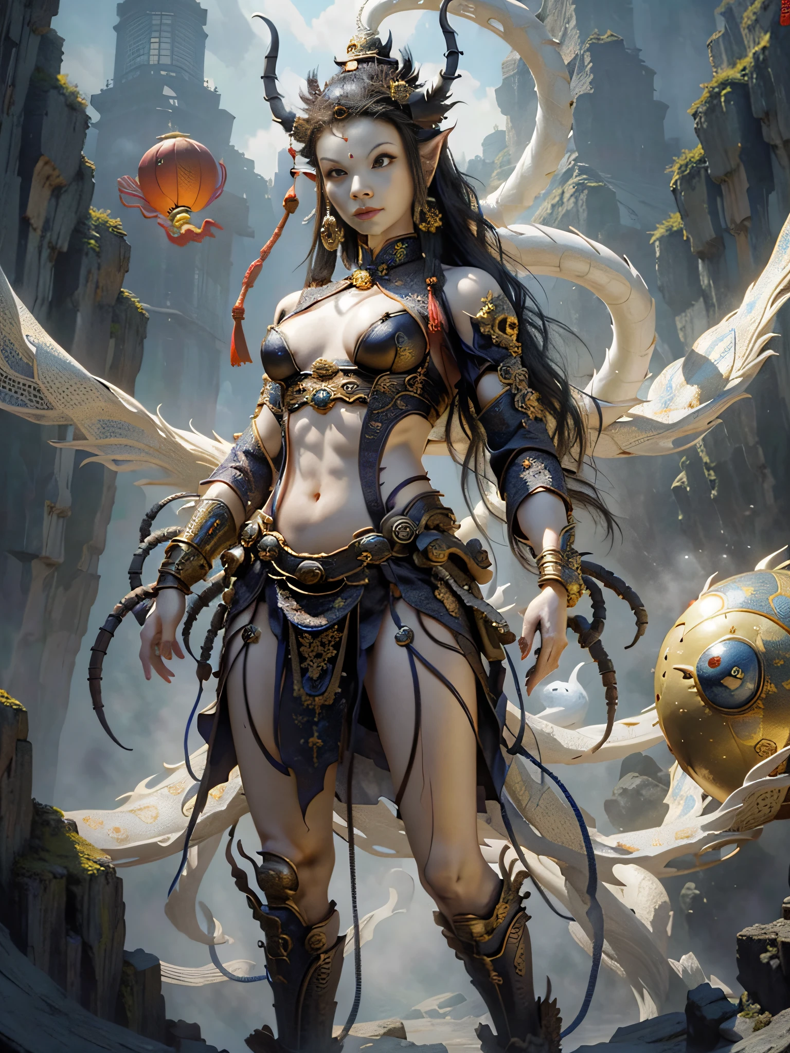 (((stunning atmosphere))),(Real extraterrestrial gods from Chinese Buddhism:1.3). (((extreme long shot:1.4))),cyborg godness,gothic, dark, intricate, elegant,symbolism, imagination,daydreams and nightmares, jellyfish phoenix,surreal landscape,Illustration from Fairy tale world,Chinese goblins, ancient Chinese myths and legends, Chinese Taoism, Tibetan Buddhist mythological beasts, Bodhisattvas,artstation. deviantart.rendered by binx.ly, by ilya kuvshinov, greg rutkowski and makoto shinkai, trending on artstation,