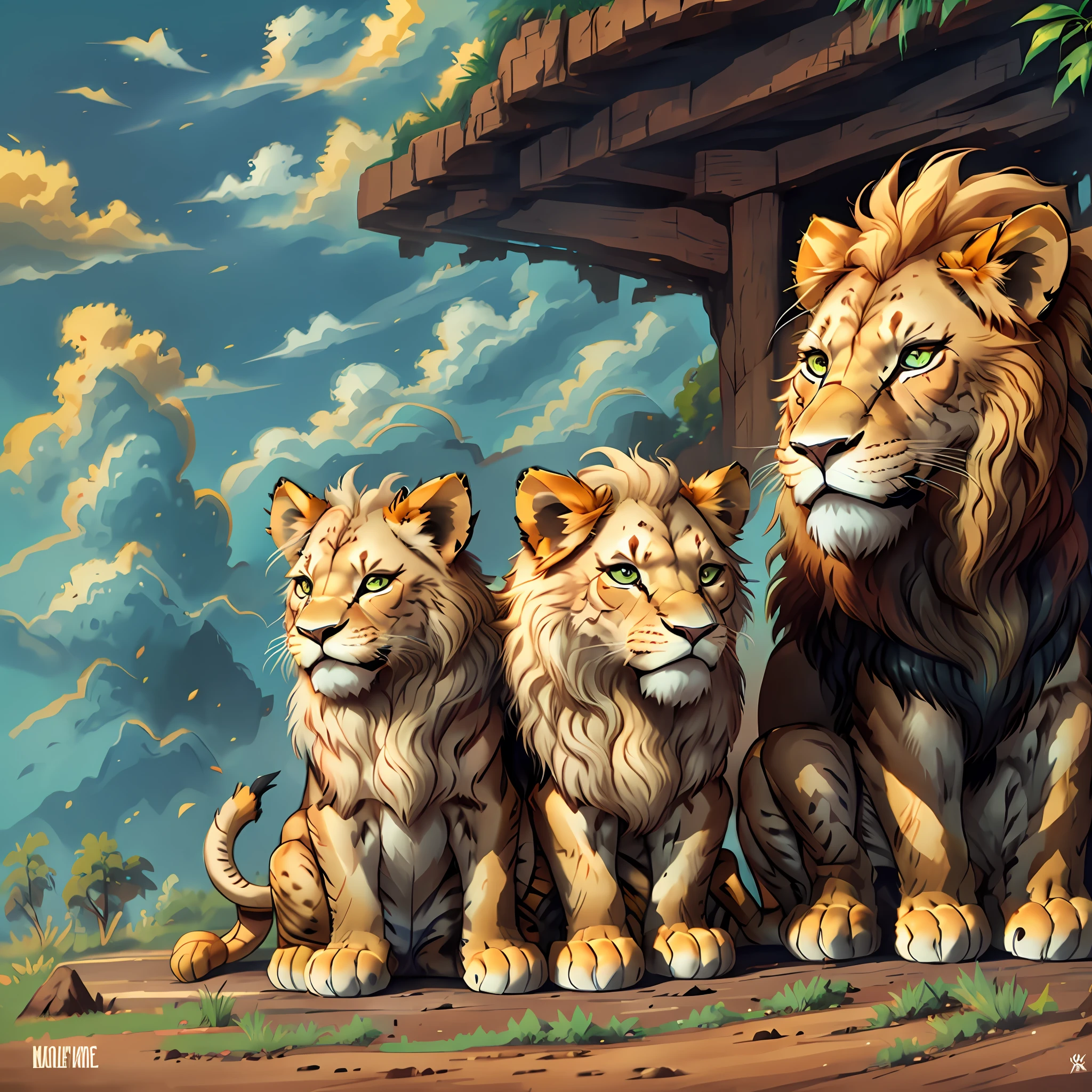 Lion king was surrounded by the cute little animals --auto --s2