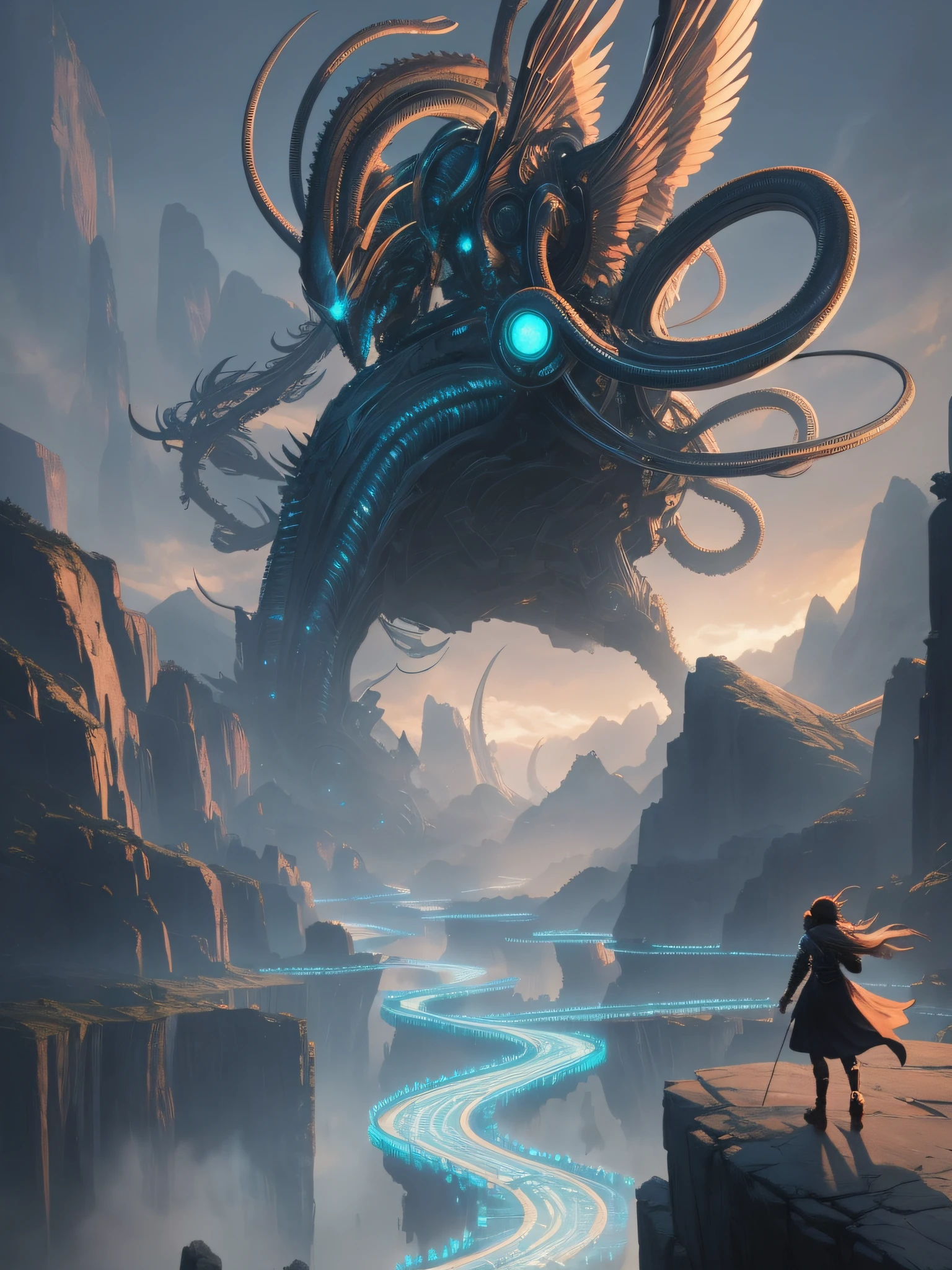 (((Awesome atmosphere))), (Real Alien Gods:1.3). (((extreme shot: 1.4))), cyborg goddess, gothic, dark, intricate, elegant, symbolism, imagination, daydreams and nightmares, phoenix medusa, surreal landscape, fairytale world illustration, goblins, ancient myths chinese and legends, mythological beasts, artstation. deviantart.rendered by binx.ly, by ilya kuvshinov, greg rutkowski and makoto shinkai, trending on artstation,