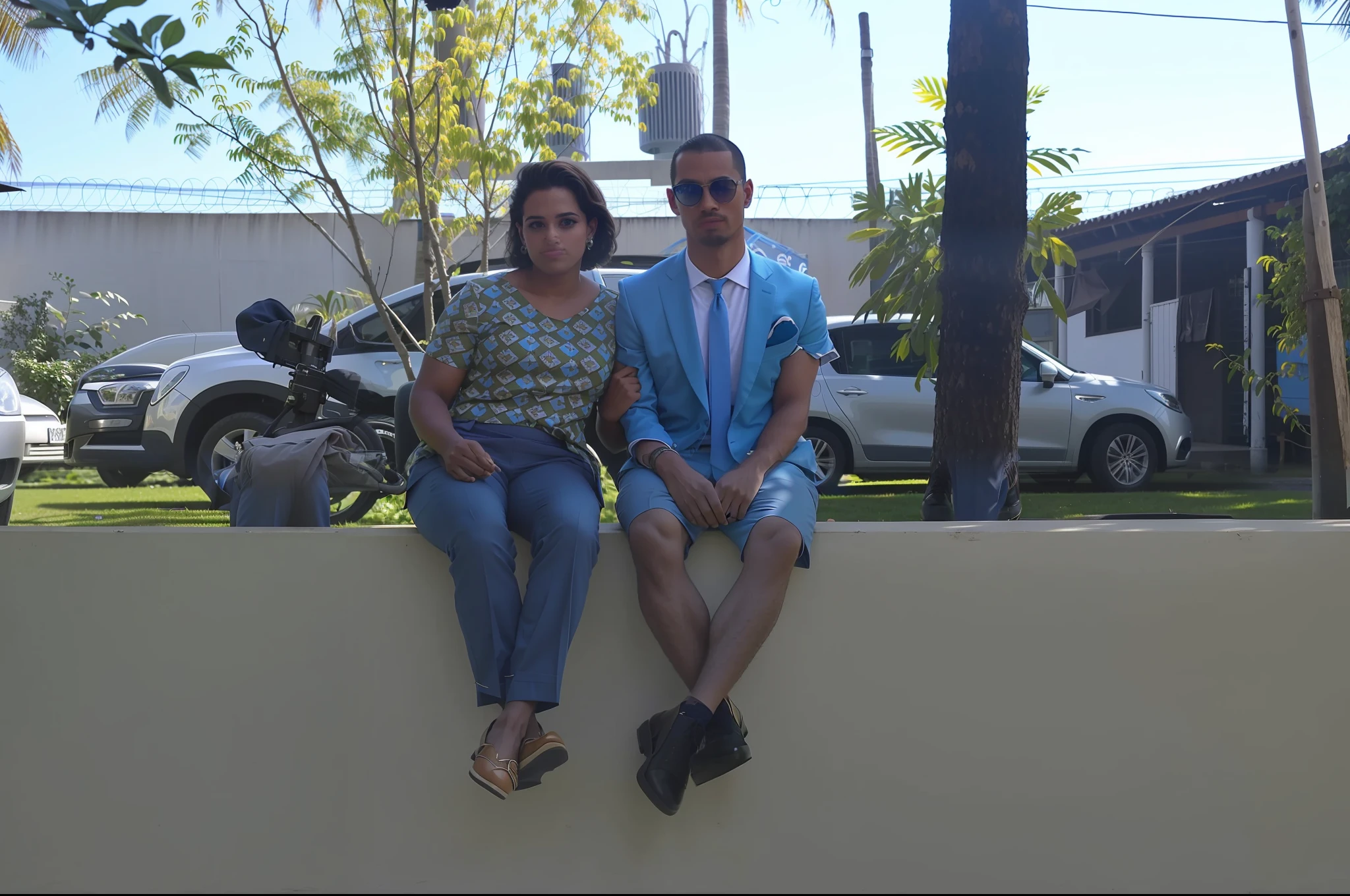 put on a blue suit and tie