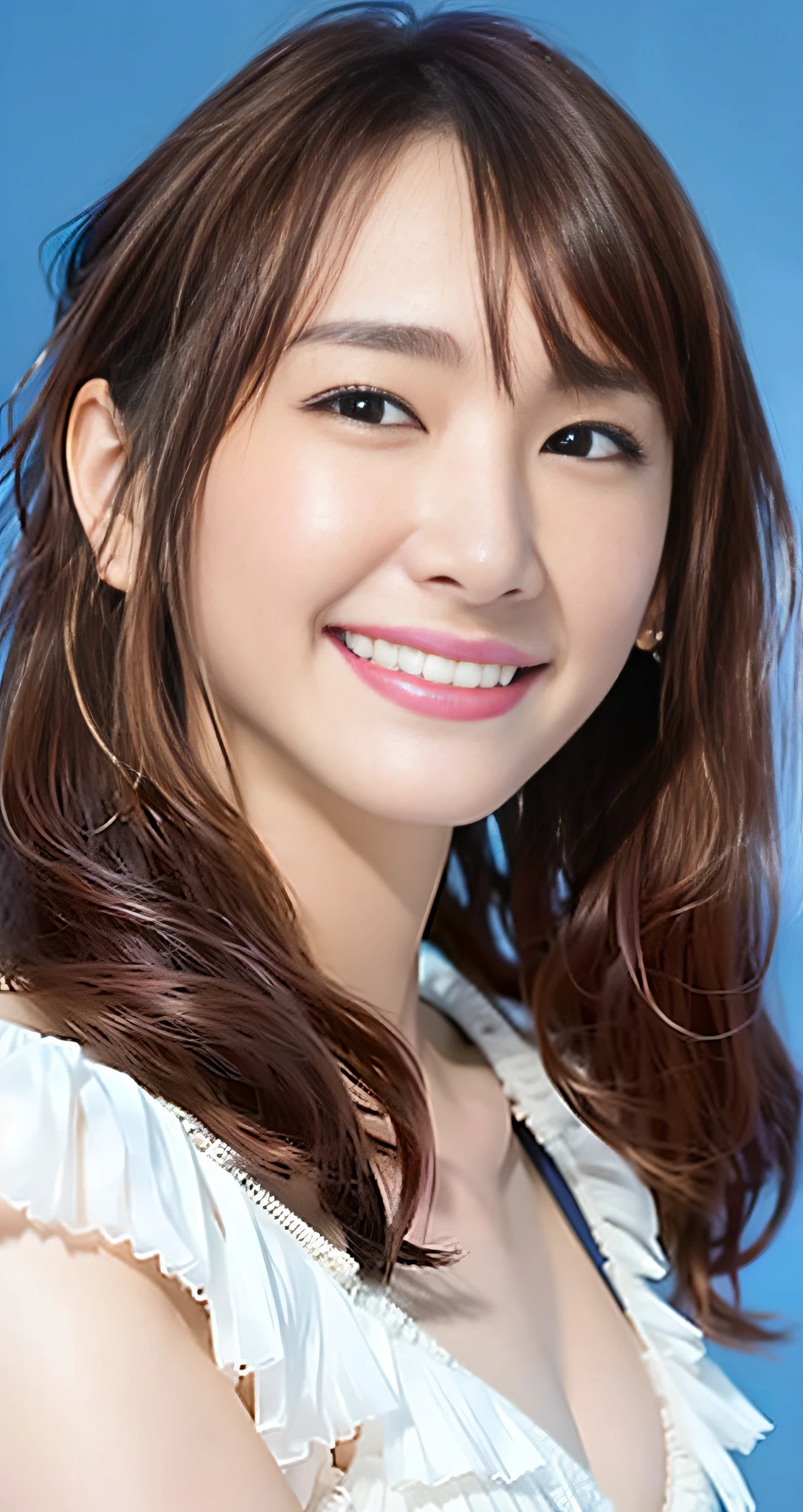 Top Quality, Masterpiece, Ultra High Definition, (Photorealistic: 1.4), Raw Photo, 1 Girl, Japan Beauty, Beautiful Skin, Brown Hair: 1.7, Gacky, (((Long Hair: 1.8)), 25 years old, Laughing happily: 1.2, Micro bikini, Big, cleavage