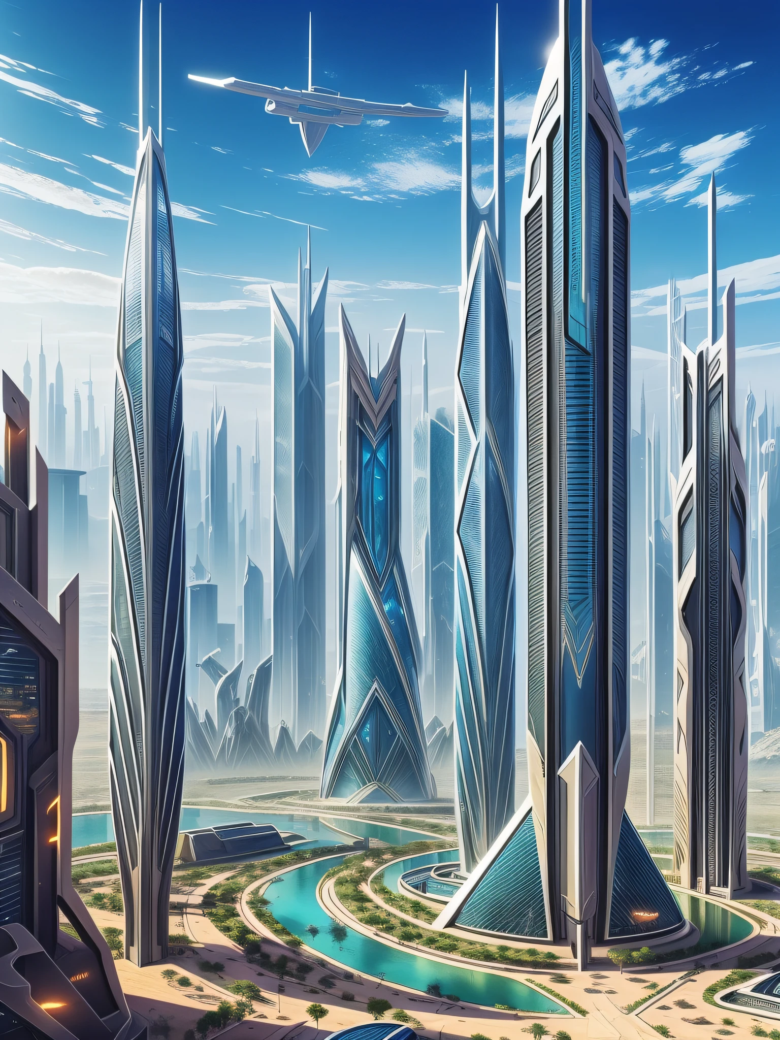 futuristic city, fantasy, 24th century, desert