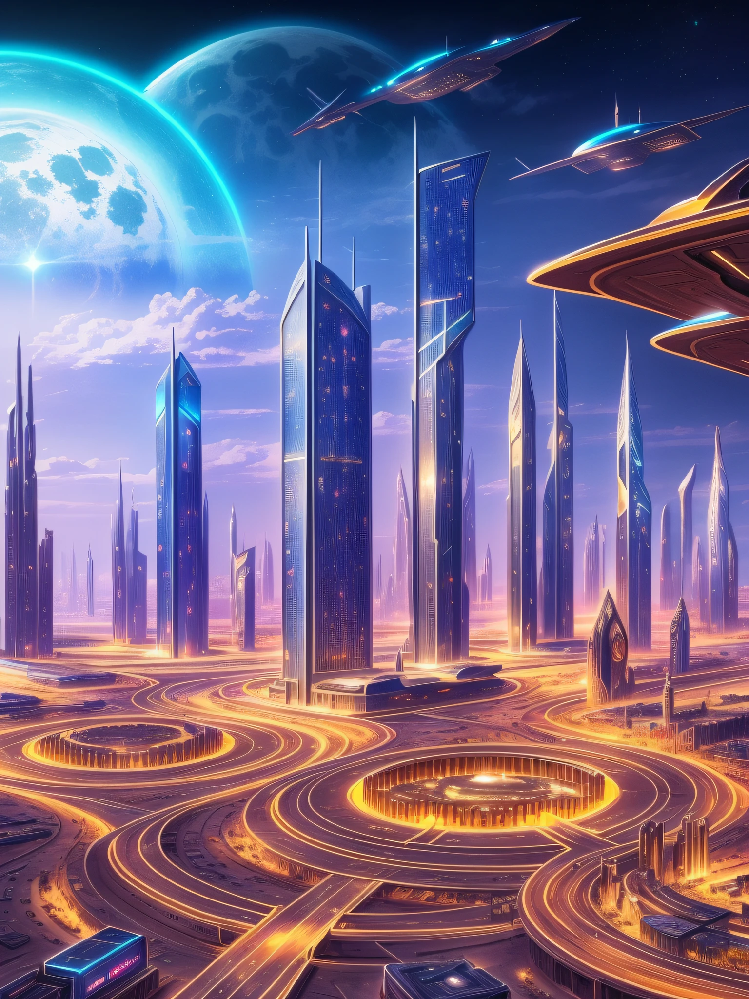 futuristic city, fantasy, 24th century, desert