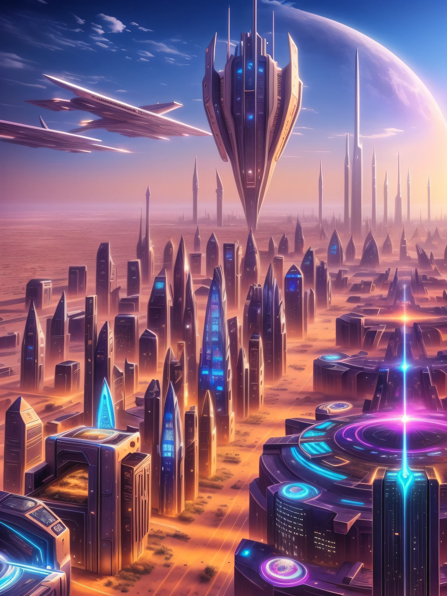 futuristic city, fantasy, 24th century, desert