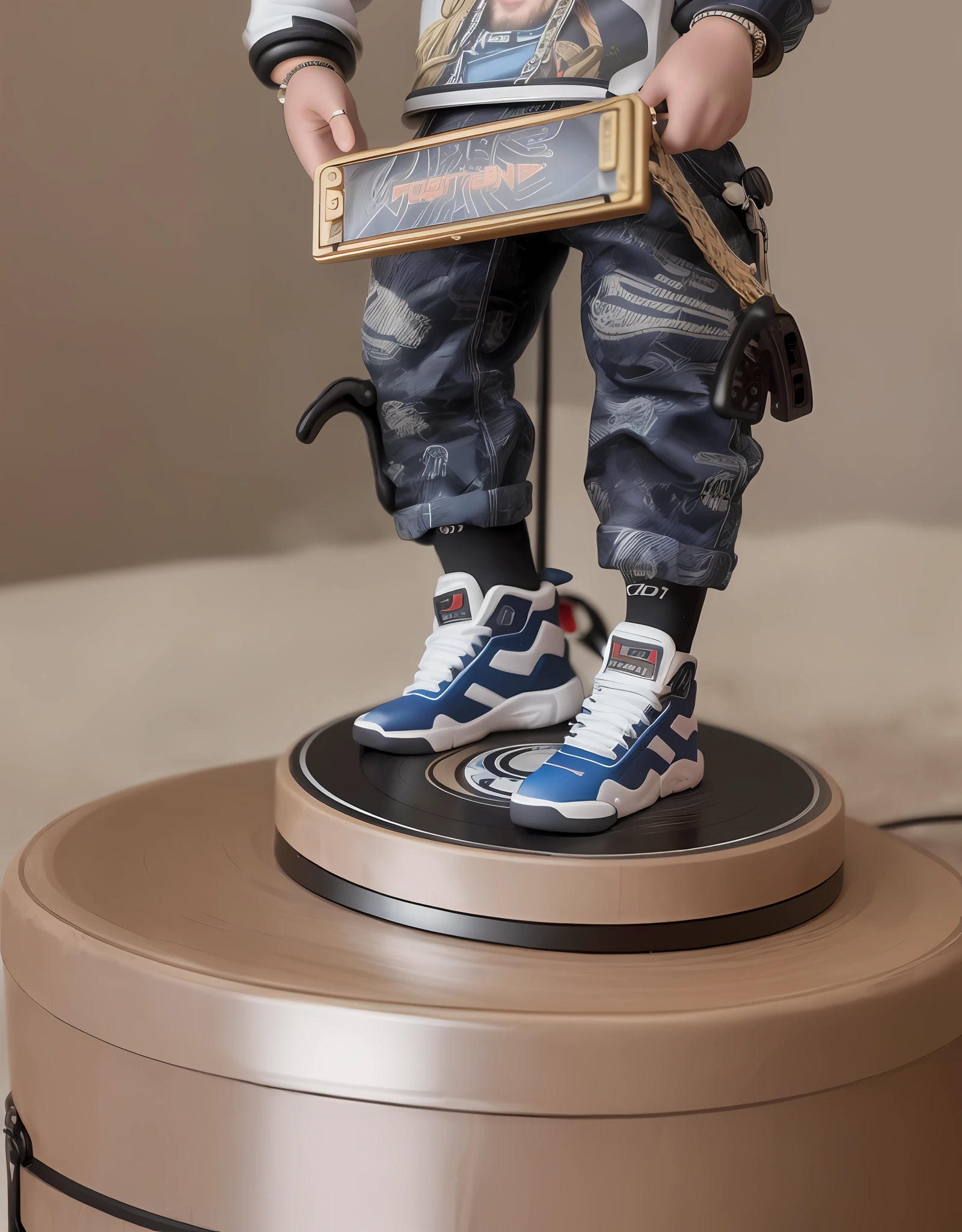 cbzbb ,POST Malone full body miniature playing cbzbb collectibles, post Malone full body miniature playing collectibles footrest vinyl style record another reality in excellent quality evolution 8k natural lighting ((full body image)) completes the top of the image