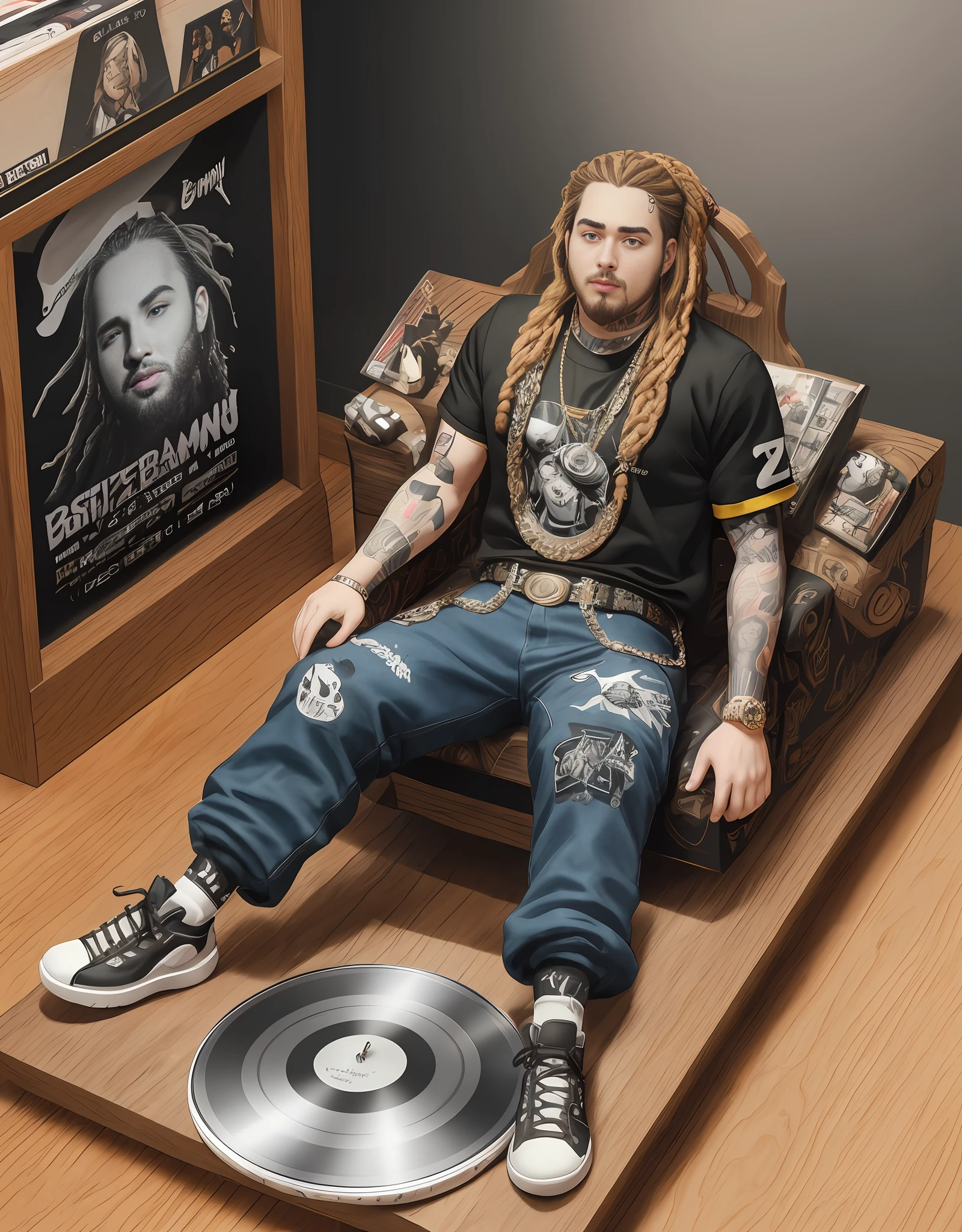 cbzbb ,POST Malone full body miniature playing collectibles cbzbb , Eminem full body miniature playing collectibles footrest vinyl style record another reality in excellent quality evolution 8k natural lighting with palette the image