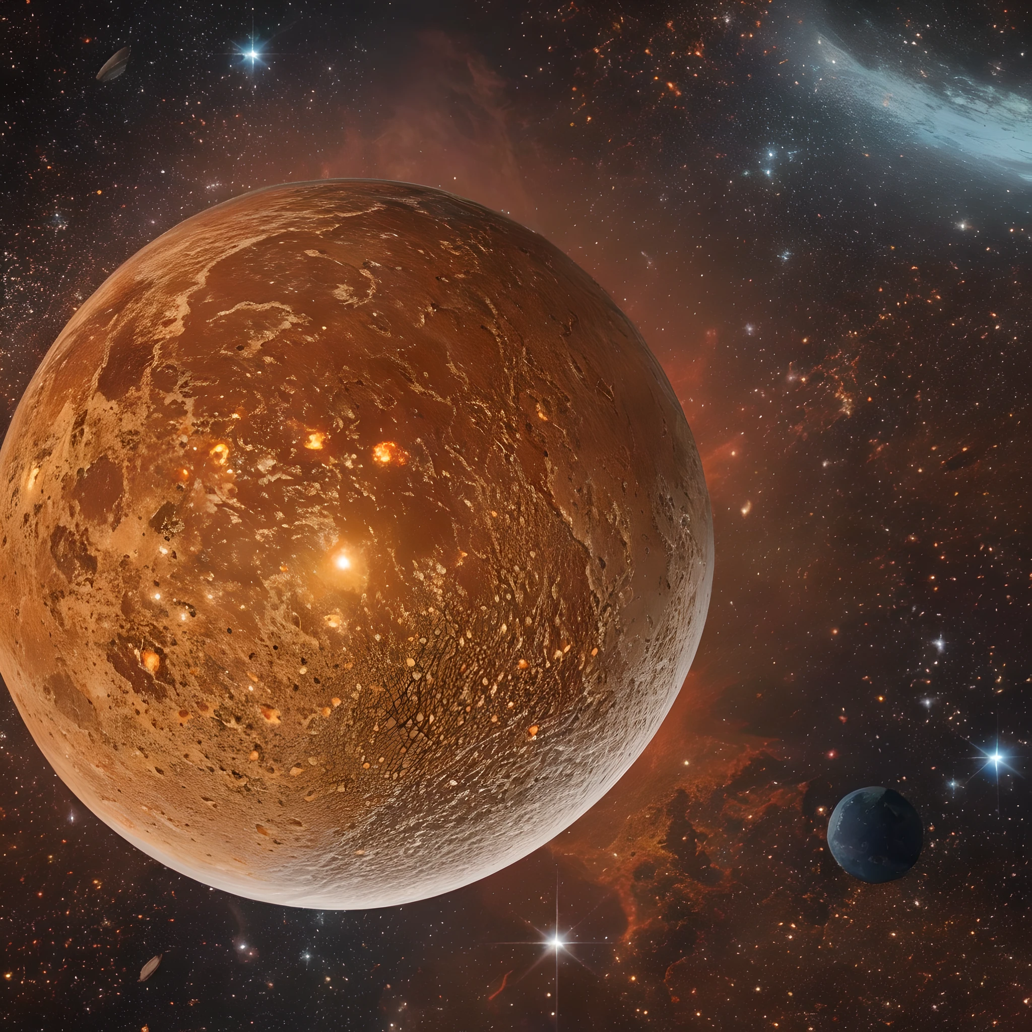 “A scorched planet with a molten surface and frequent volcanic eruptions. Its atmosphere is toxic, but rich in valuable mineralsfull planet view sphere,in space:1.4 --auto --s2
