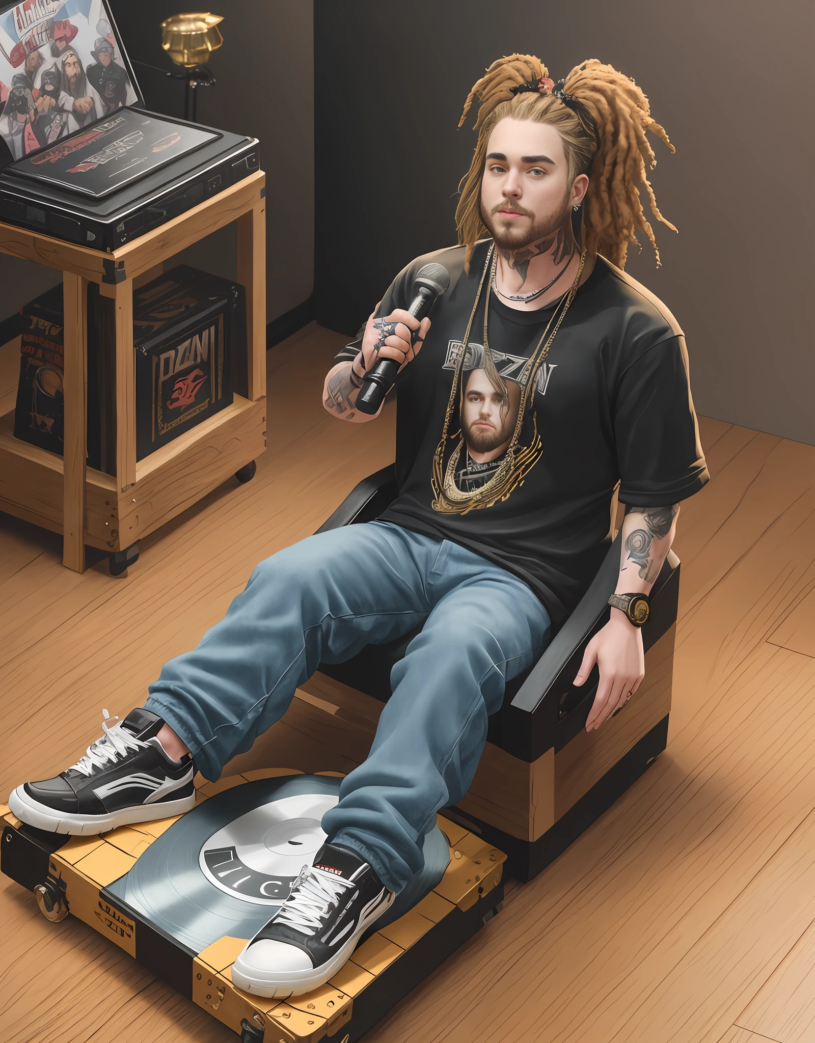 cbzbb ,POST Malone full body miniature playing collectibles cbzbb , Eminem full body miniature playing collectibles footrest vinyl style record another reality in excellent quality evolution 8k natural lighting with palette the image