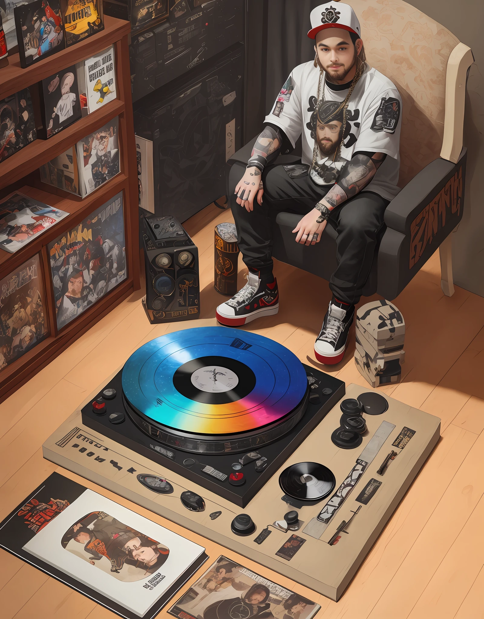 cbzbb ,POST Malone full body miniature playing collectibles cbzbb , Eminem full body miniature playing collectibles footrest vinyl style record another reality in excellent quality evolution 8k natural lighting with palette the image