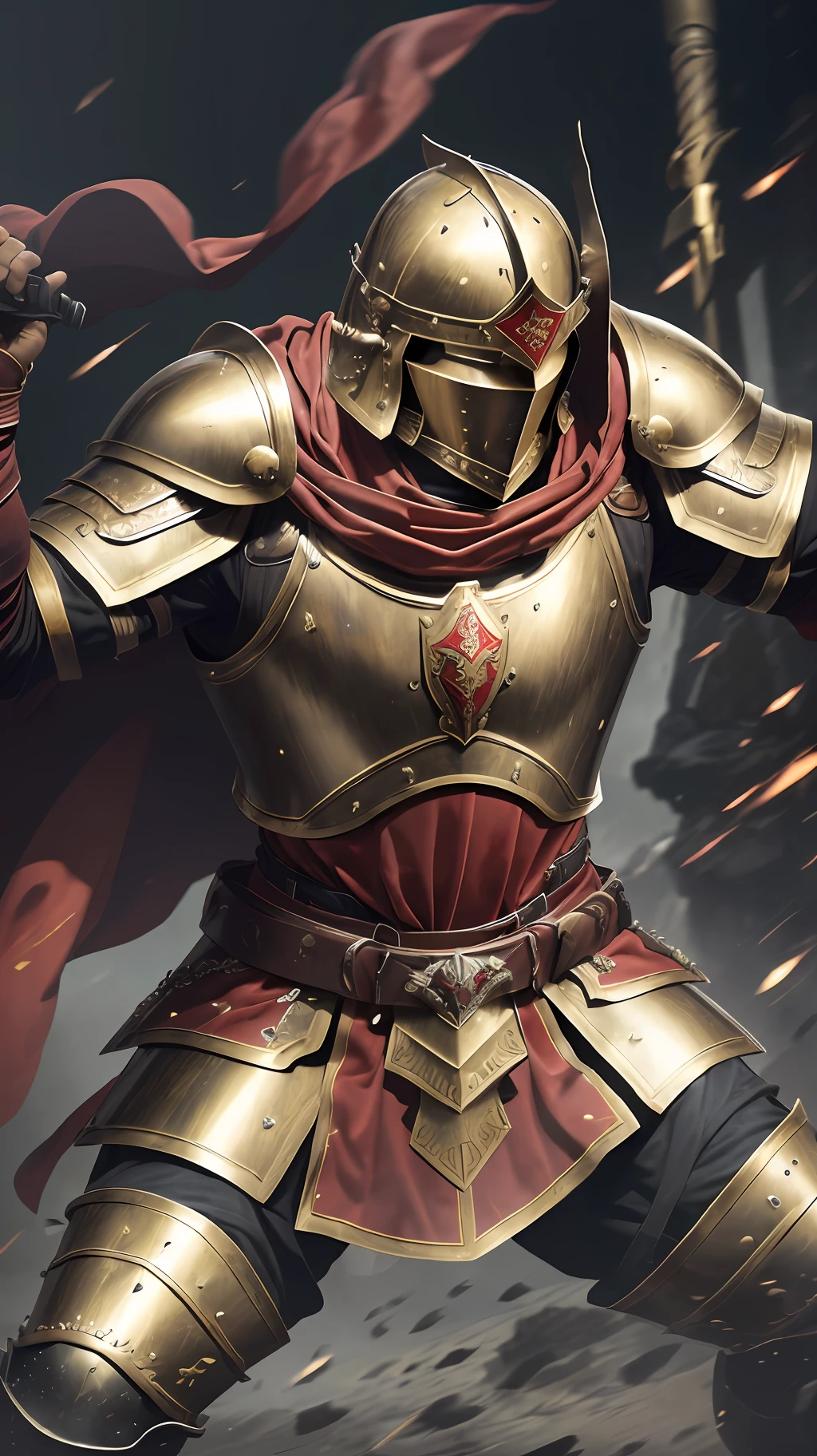 (best quality), (masterpiece), furious roman legionary (bronze armour cuirass, belt, tunic, dangly straps, red scurf, red cape, detailed costume), (holding shield and javelin) (fighting stance, detailed anatomy, best anatomy), (dark lighting, dynamic motion, high saturation, 8k resolution), (dynamic angle, foggy and smoky surrounding, battle field background)