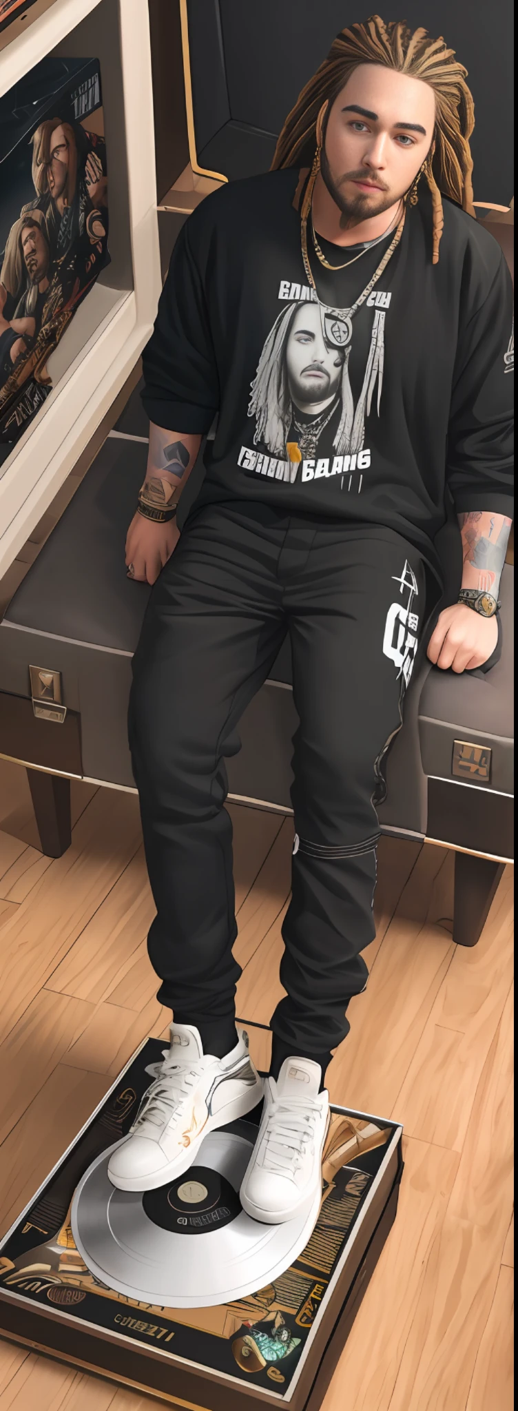 cbzbb ,POST Malone full body miniature playing collectibles cbzbb , Eminem full body miniature playing collectibles footrest vinyl style record another reality in excellent quality evolution 8k natural lighting with palette the image