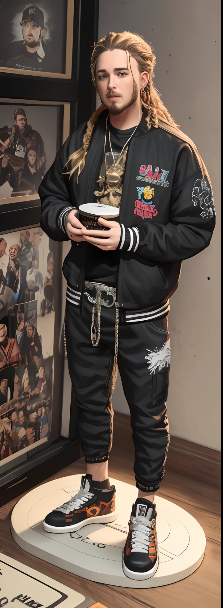 cbzbb ,POST Malone full body miniature playing collectibles cbzbb , Eminem full body miniature playing collectibles footrest vinyl style record another reality in excellent quality evolution 8k natural lighting with palette the image