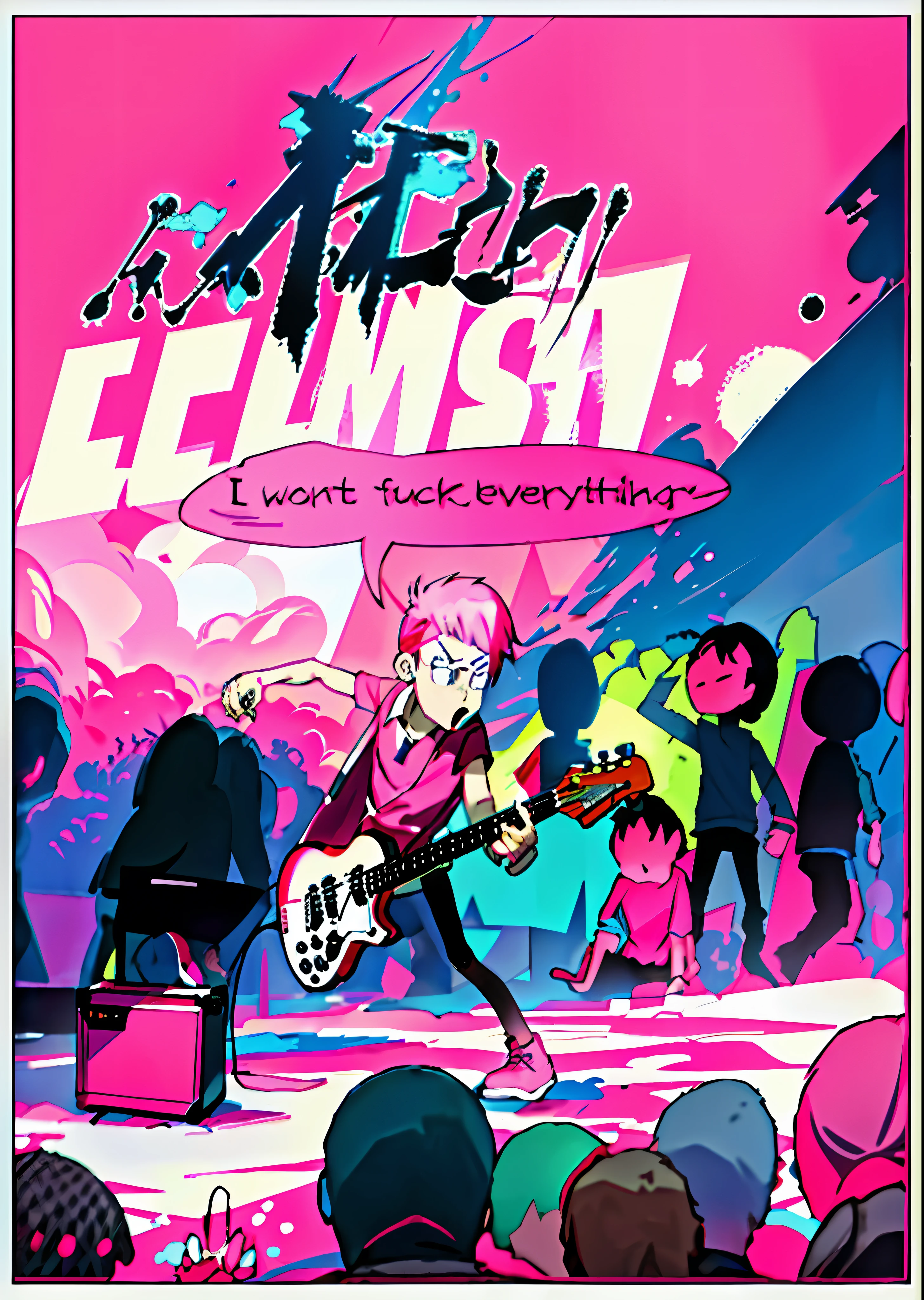 Masterpiece, (Realisticity: 1.5), Best Quality, A Boy Playing Guitar in a Crowd ((Pink)), Punk Concert, by Naka Bokunen, Punk !!!, Carry Guitar, Punk Rock, Comics to Heavy Metal, Alternative Rock, Rock Music, by Shingei,!! Very coherent!!, !!!! Very coherent!!!!, by Yan Hui, (webtoon), rock out