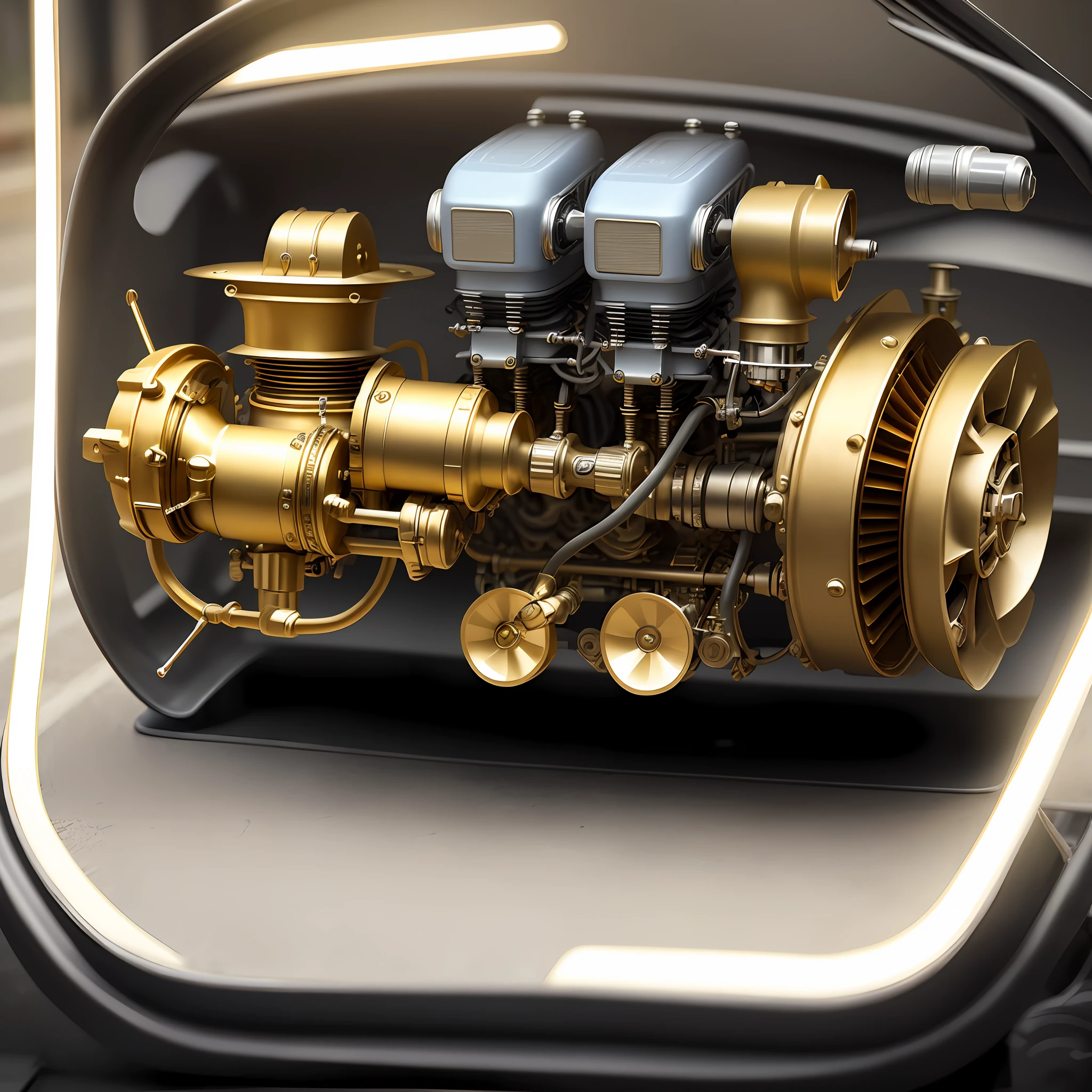 3D BrassInstrumentAI open gasoline car engine with turbine