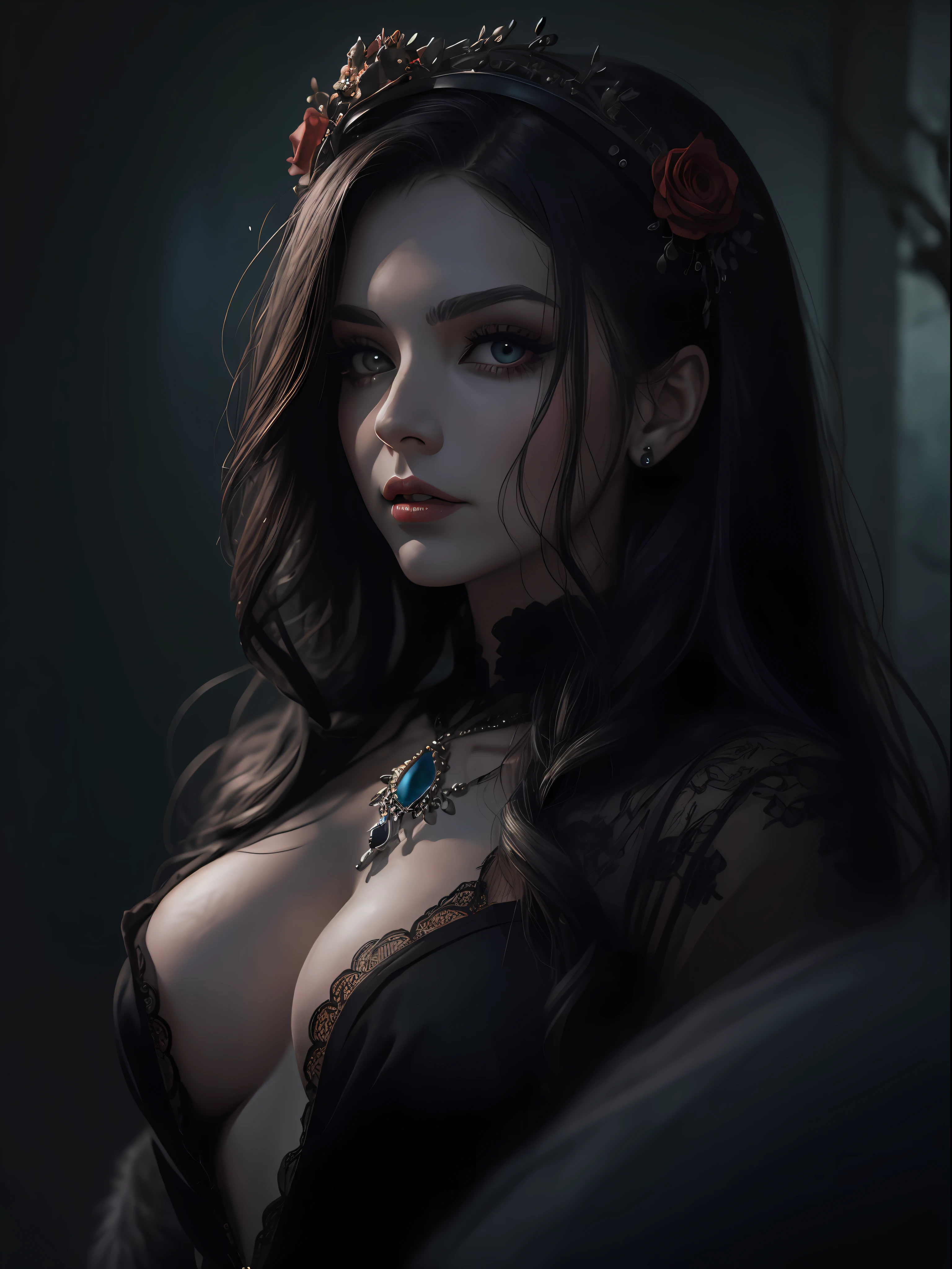 A creepy and alluring lady with a haunting beauty and magnetic aura.
