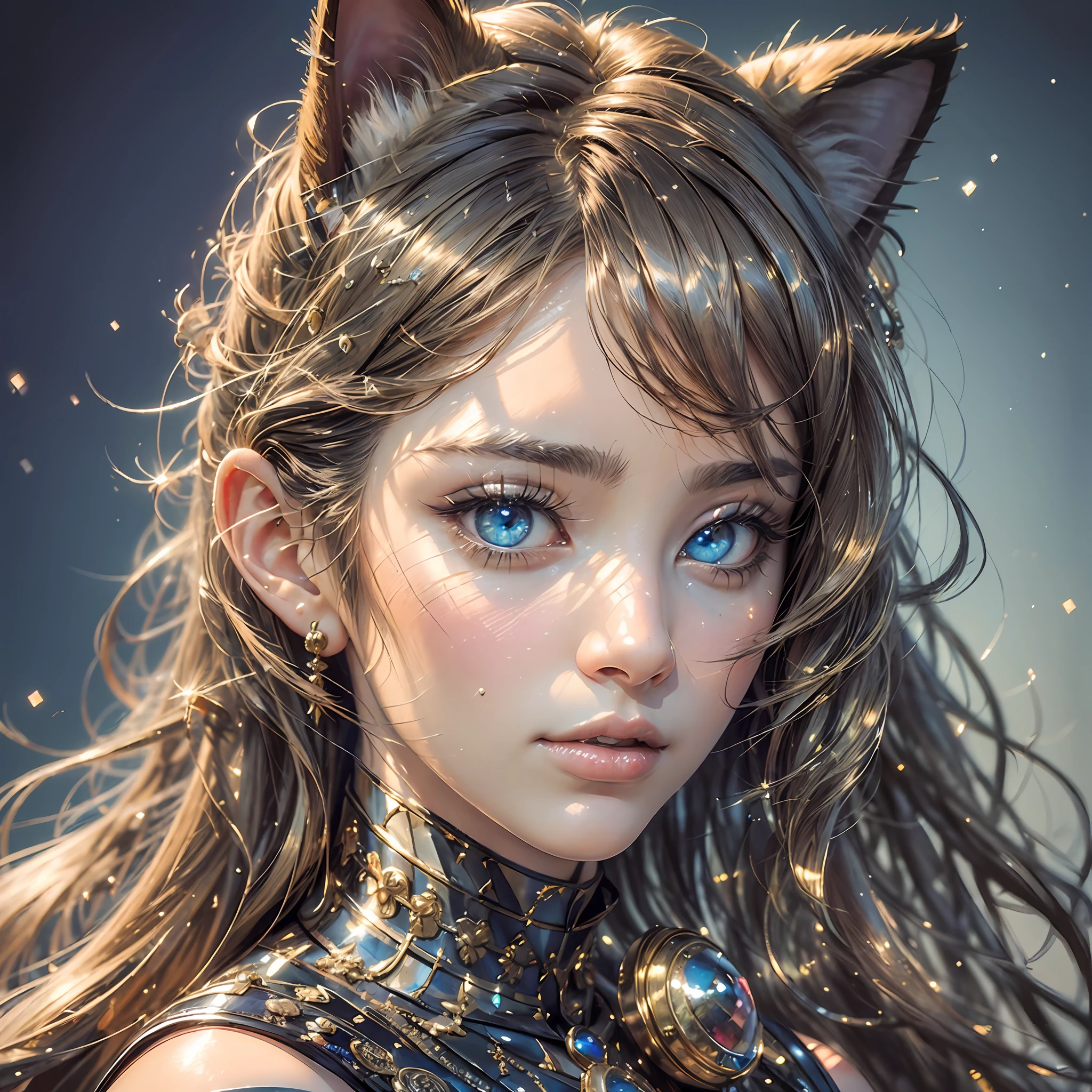 (Photorealistic:1.4), (Masterpiece, Sidelight, Exquisite Beautiful Eyes: 1.2), Masterpiece*Portrait, Realistic, 3D Face, Glistening Eyes, Glossy Hair, Glossy Skin, Solo, Embarrassing, (Abdomen),Cat Ears, Twinkle --auto --s2