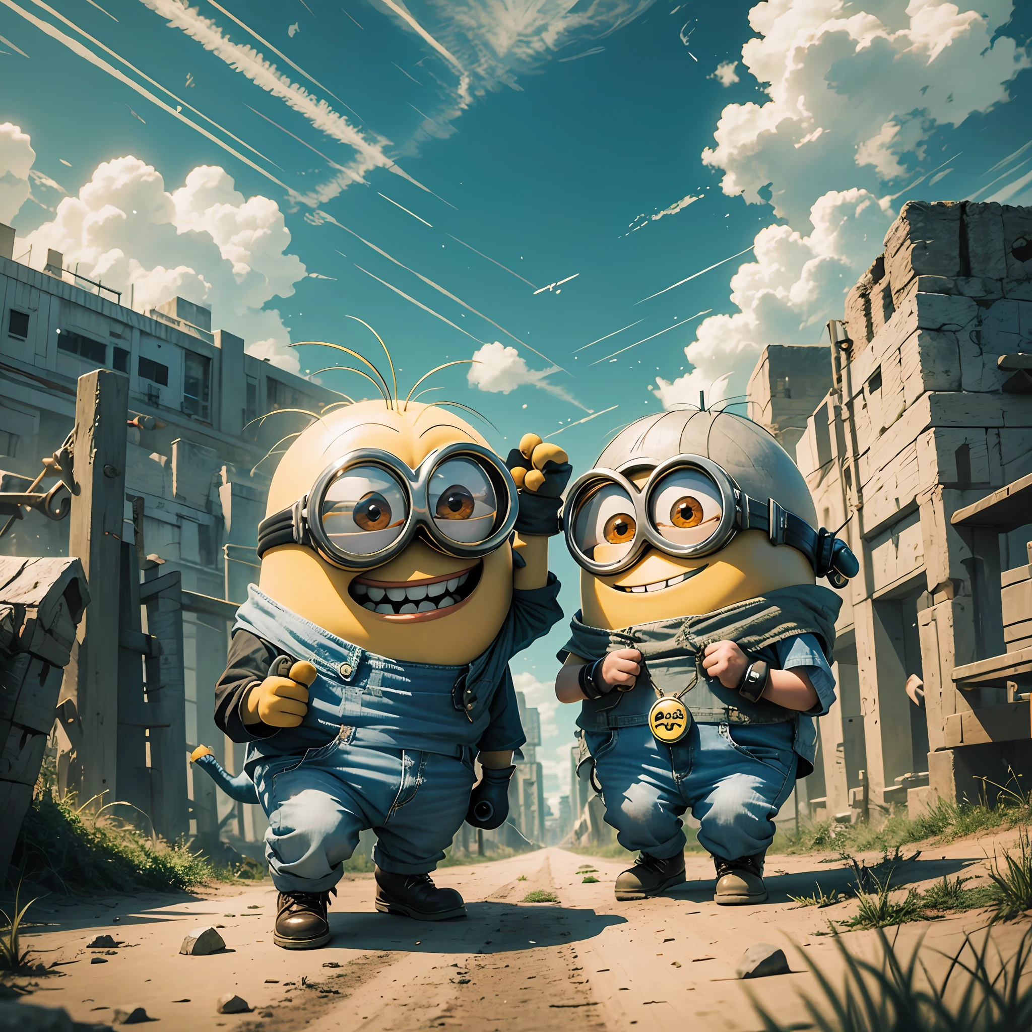 a laughing minion(Bob and Stuart), 8k resolution wallpaper --auto --s2