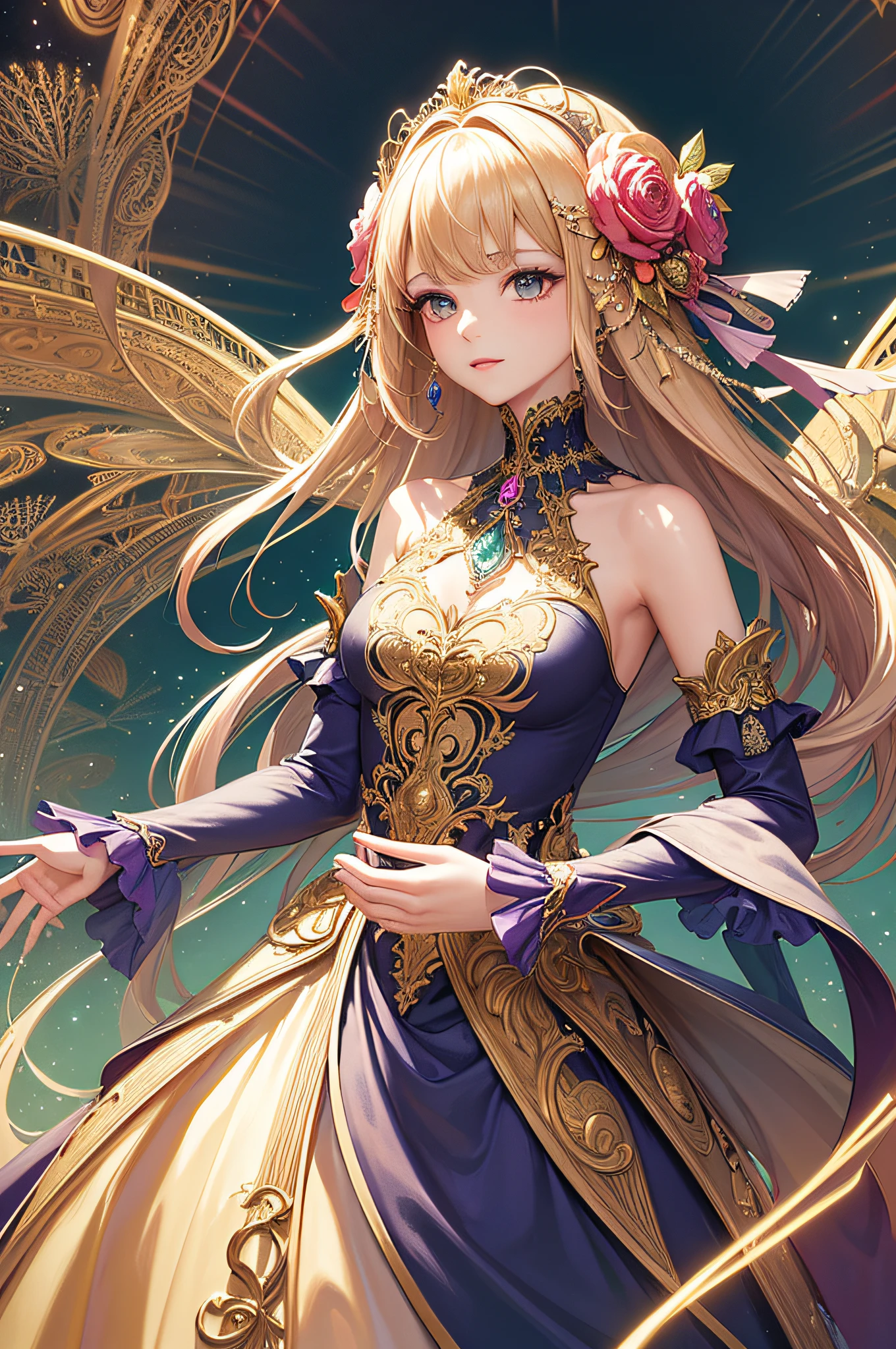 (masterpiece, top quality, best quality, official art, beautiful and aesthetic:1.2), (1girl),light painting, (long exposure:1.2),dynamic streaks, extreme detailed,(fractal art:1.3),colorful,highest detailed,chiffon dress,jewelry,flower,fairy,upper body