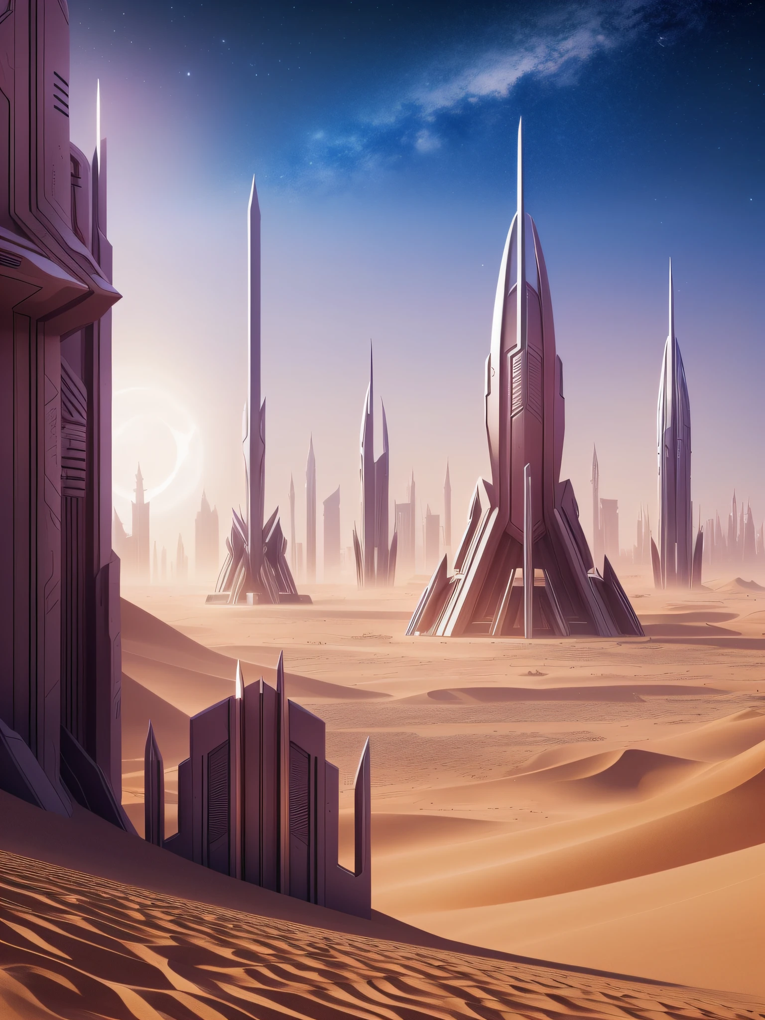 futuristic city, fantasy, 24th century, desert, universe