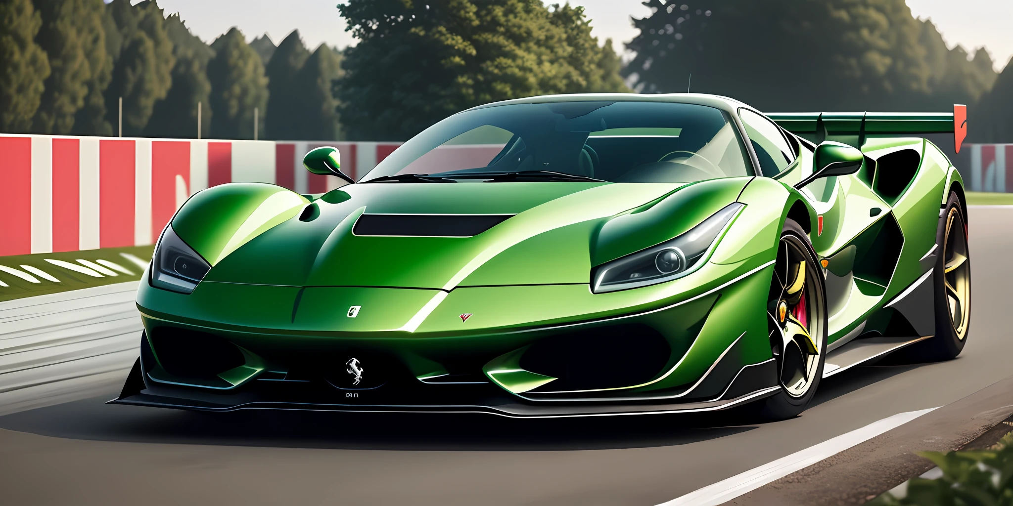 a green color ferrari in Monza,hyper realistic,8k