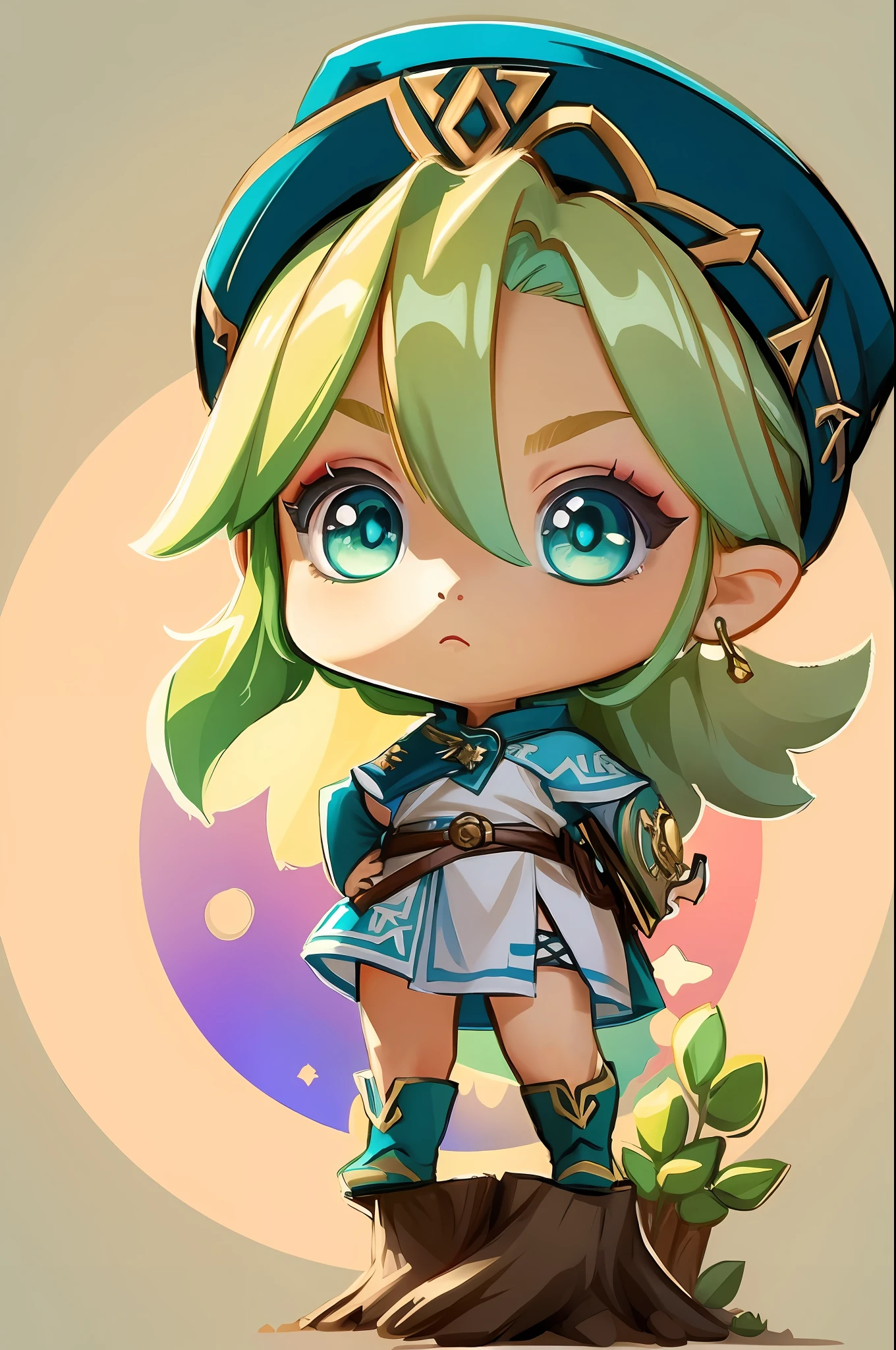 Raw 16k Ultra HD Vivid Colors Masterpiece, best_quality, 1boy, Chibi Style Digital Art, Solo, Link, Zelda Legend, Tunic, Hat,