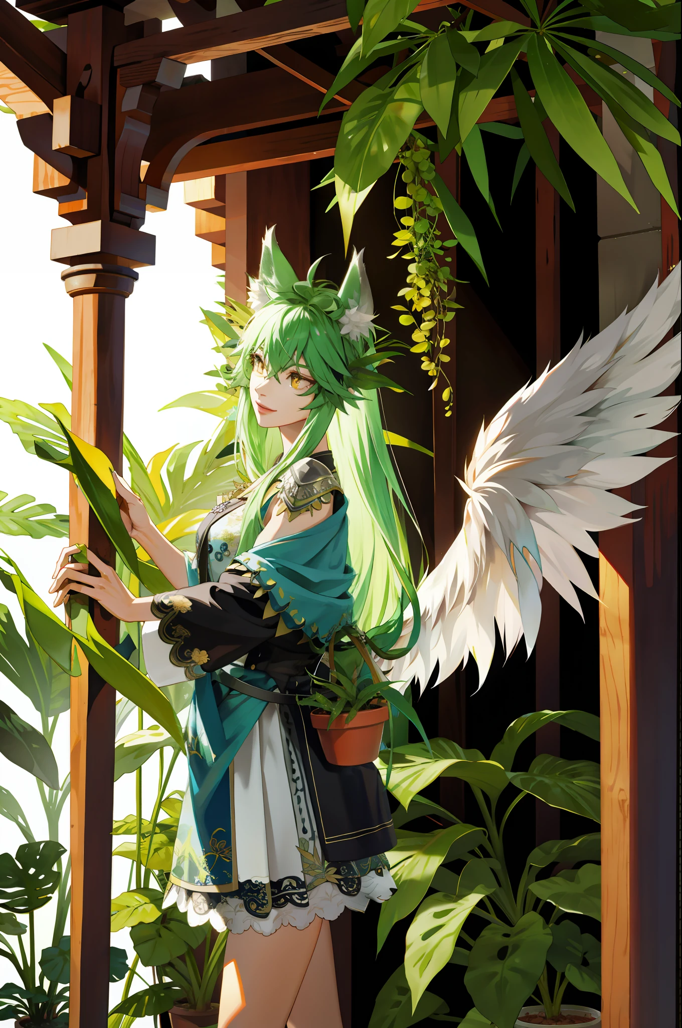 wolf ears, plant, plant goddess, wings, tall, 3d