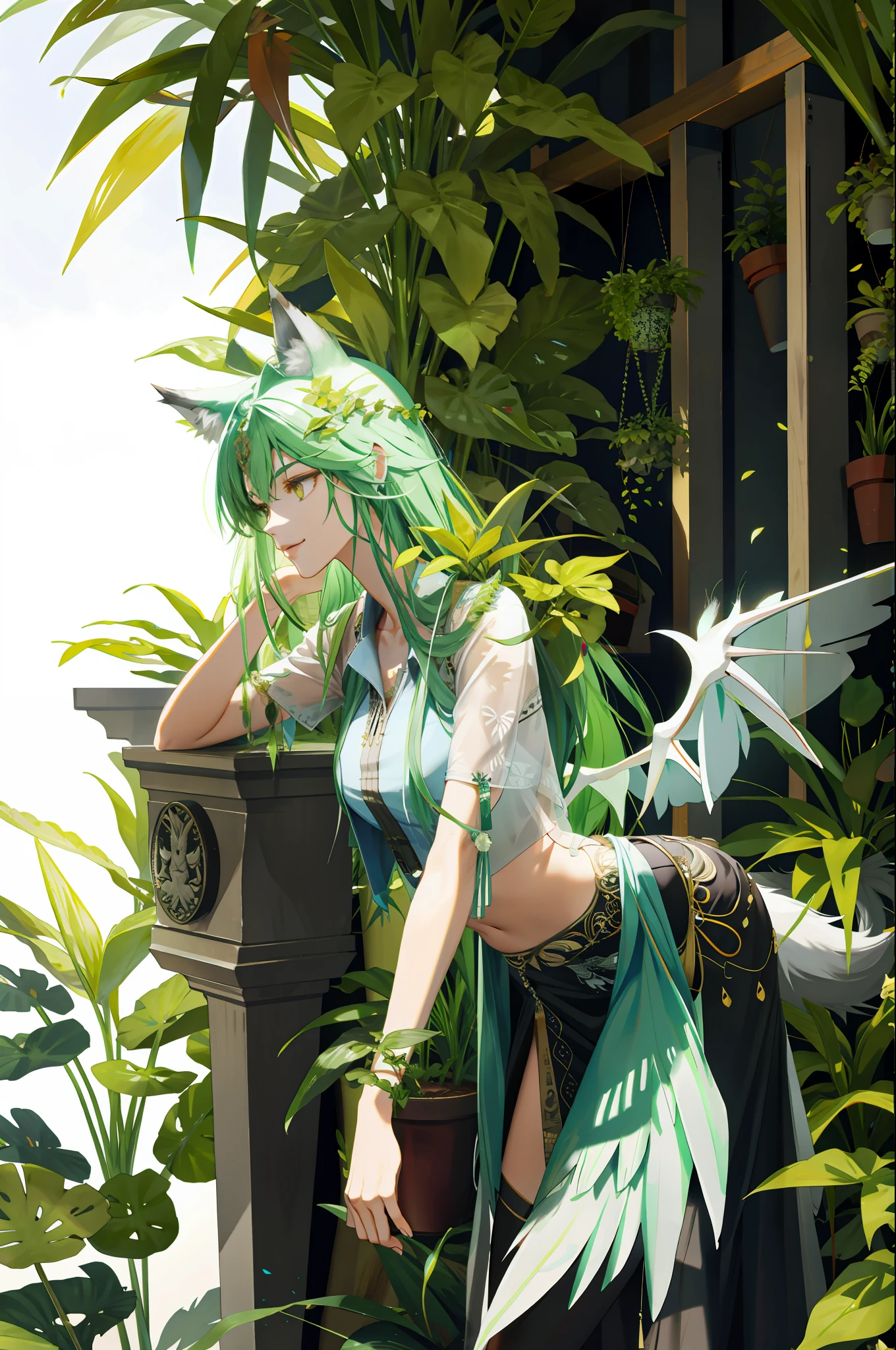 wolf ears, plant, plant goddess, wings, tall, 3d
