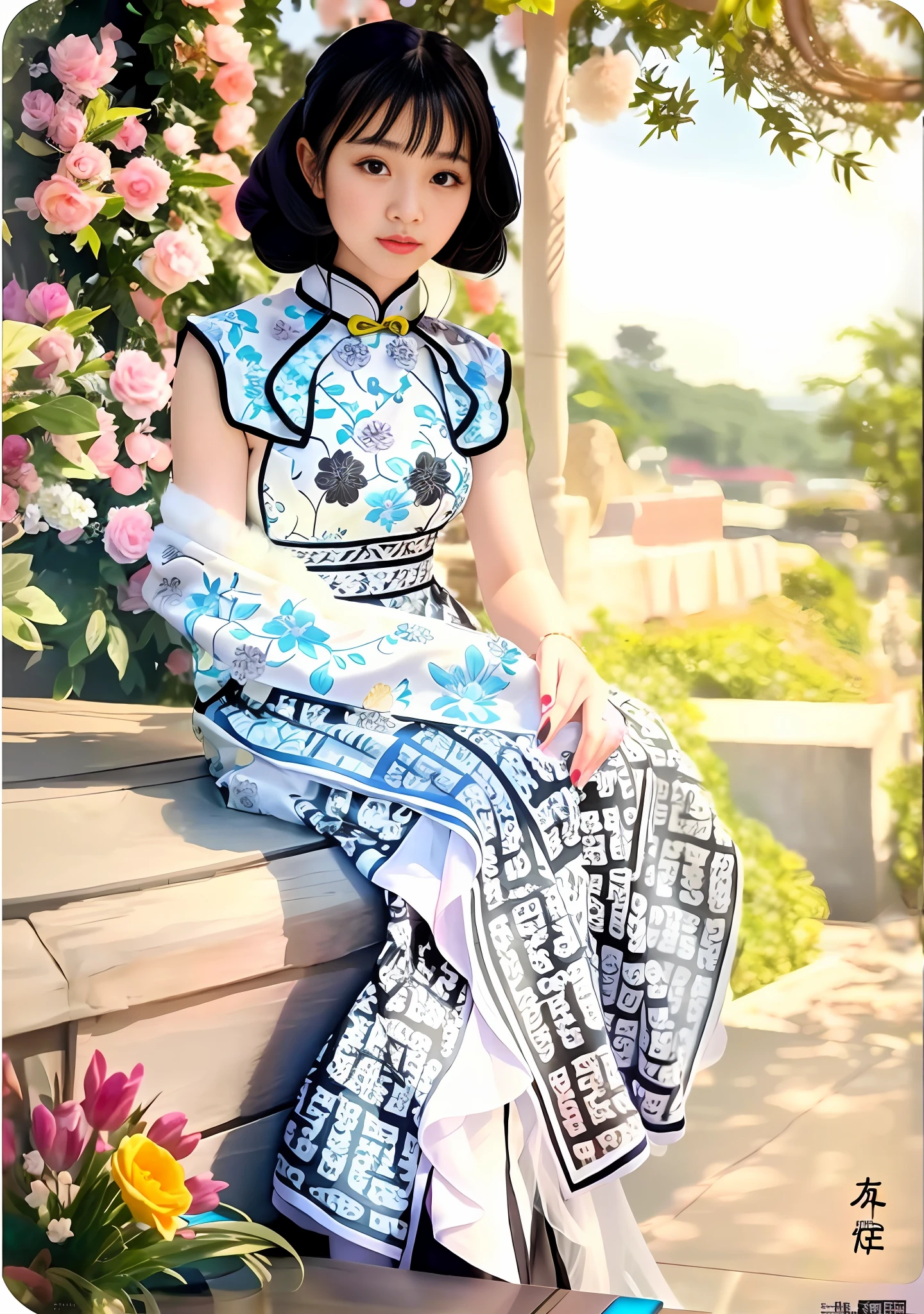(Reality:1.4), Best Quality, Ultra High Resolution,
4K, Instagram,
Very detailed,
1 girl,
(fur: 1.4), intricate details cheongsam,
Long hair, bangs,
Black hair, black eyes,