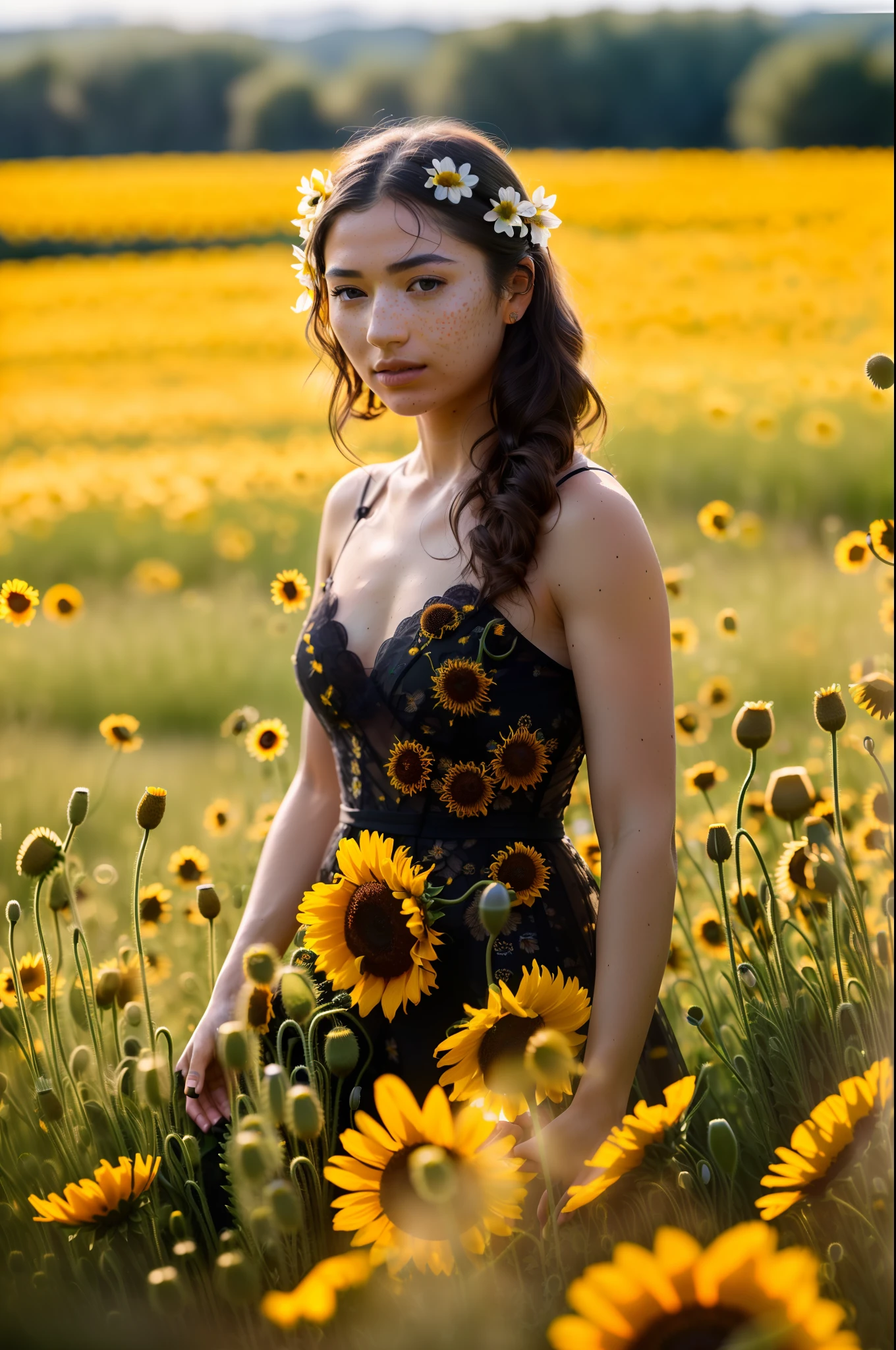 RAW,, Nikon Z 85mm, award-winning glamour photography, taken from above,

((best quality)), ((masterpiece)), ((realistic)), beautiful French girl wearing, transparent lace dress, 25 years, (long black hair), hazelnut eyes, medium perky breasts, swollen, lying in a field of poppies, medium, ((medium breasts), innocent, flower pedals in the air, ((freckles)), intricate details, highly detailed, sharp focus, digital render, professional, 8k, artstation, artgerm, octane render, sunflower flowers ,   rays of god, hand model, striking black eyes, small, delicate, innocent,

highres, detailed facial features, high detail, sharp focus, smooth, aesthetic, extremely detailed, stamp, octane render, photo_\(ultra\), photorealistic, realistic, post-processing, maximum detail, roughness, real life, ultra realistic, photorealism, photography, 8k uhd, photography, light SEMI-SILHOUETTE, Japanese face, octane render,