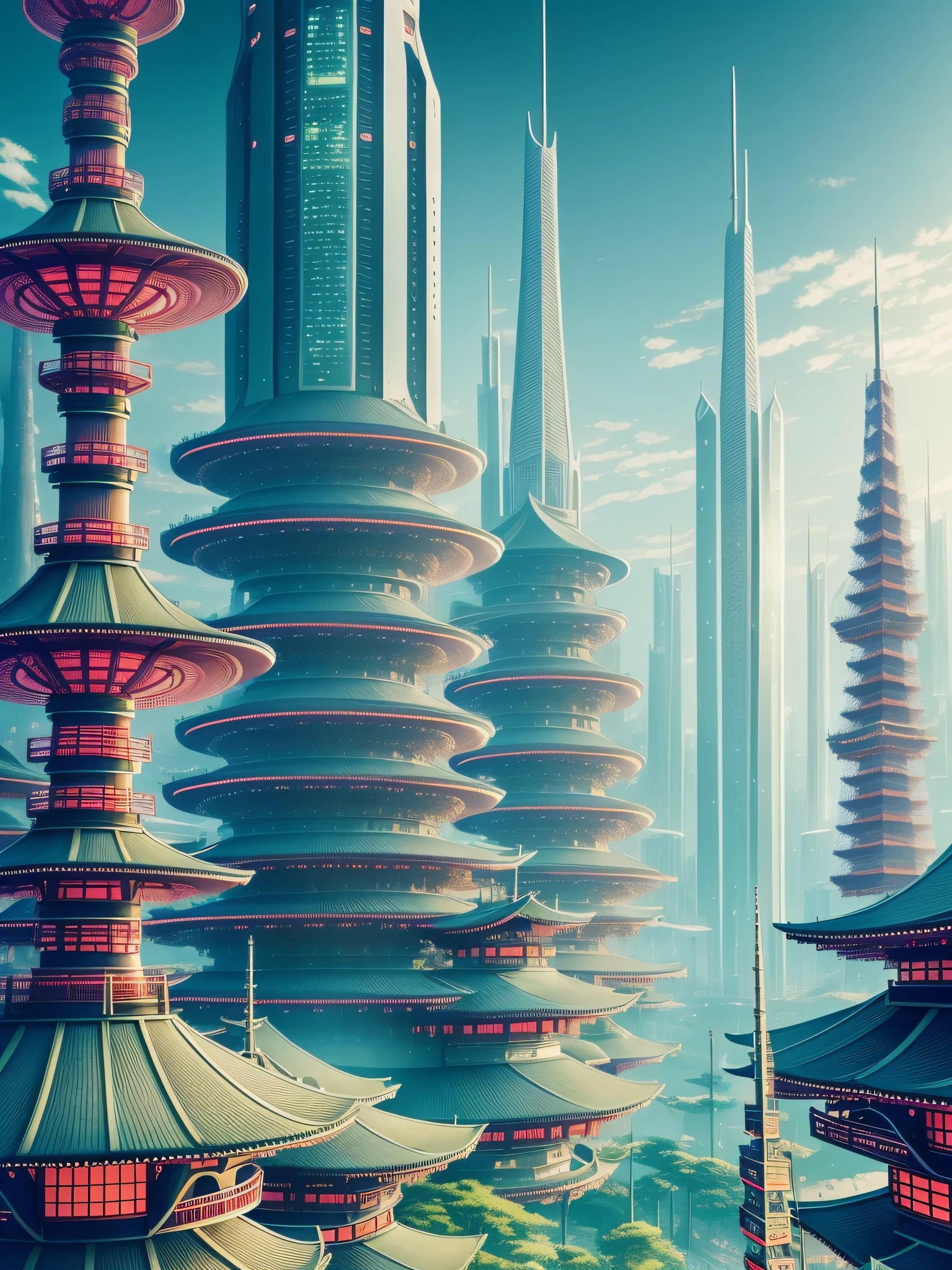 futuristic city, fantasy, 24th century, Japan, Japanese