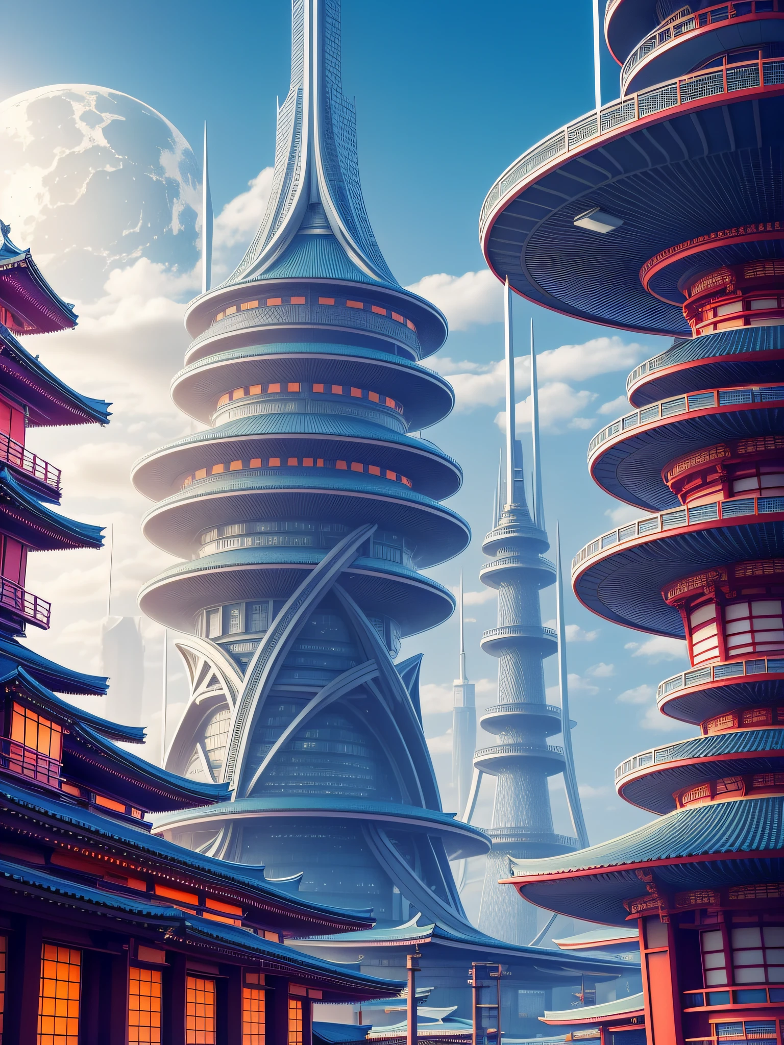 futuristic city, fantasy, 24th century, Japan, Japanese style, Tokyo