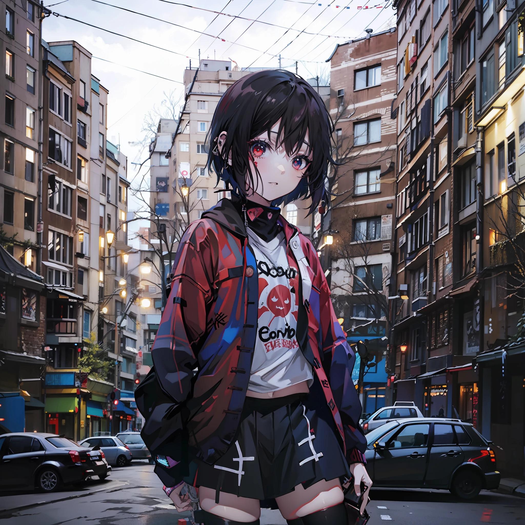 anime girl, hell, worst clothes,night, punk girl