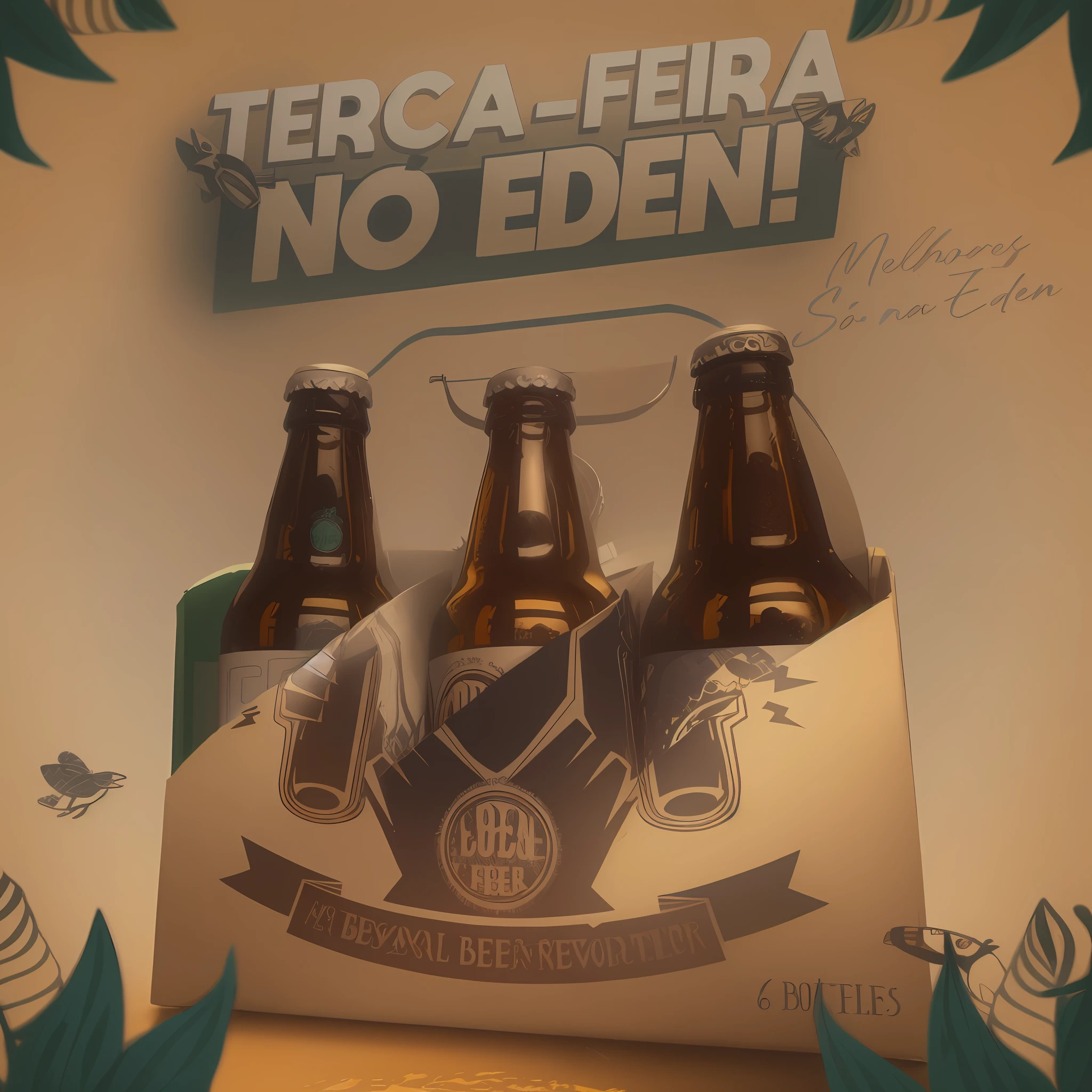 there are three bottles of beer in a box on a table, beer, by Tuvia Beeri, ad image, dan eder, 6 pack, beer advertisement, eterea, terem, packshot, 3 dex, 8 h, threyda, promo image, inspired by Tuvia Beeri, 3580780586, eden