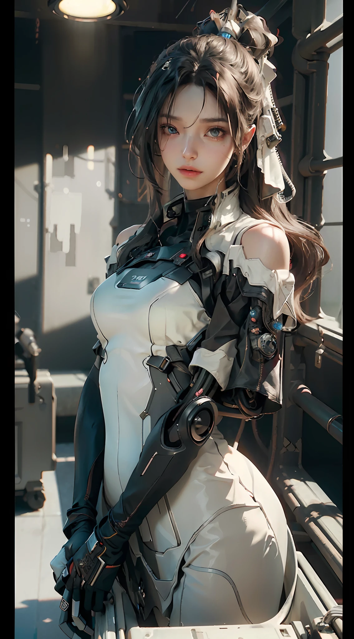 ((Best quality)), ((masterpiece)), (detailed:1.4), 3D, an image of a beautiful cyberpunk female,HDR (High Dynamic Range),Ray Tracing,NVIDIA RTX,Super-Resolution,Unreal 5,Subsurface scattering,PBR Texturing,Post-processing,Anisotropic Filtering,Depth-of-field,Maximum clarity and sharpness,Multi-layered textures,Albedo and Specular maps,Surface shading,Accurate simulation of light-material interaction,Perfect proportions,Octane Render,Two-tone lighting,Wide aperture,Low ISO,White balance,Rule of thirds,8K RAW,