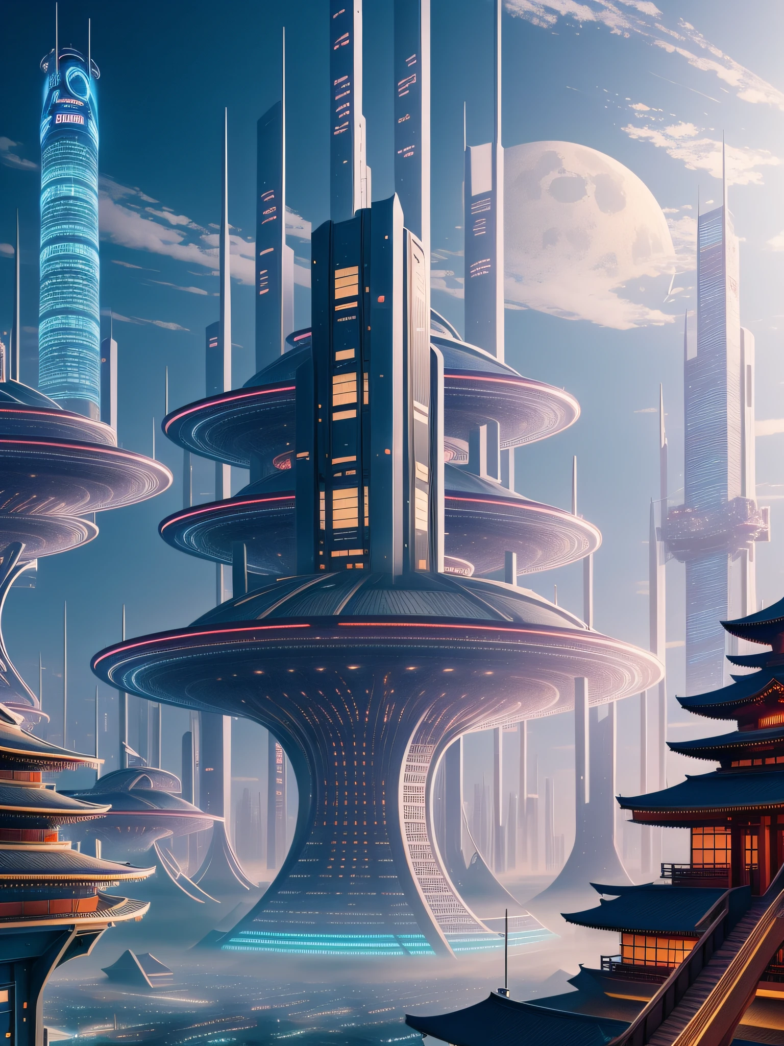 futuristic city, fantasy, 24th century, Japan