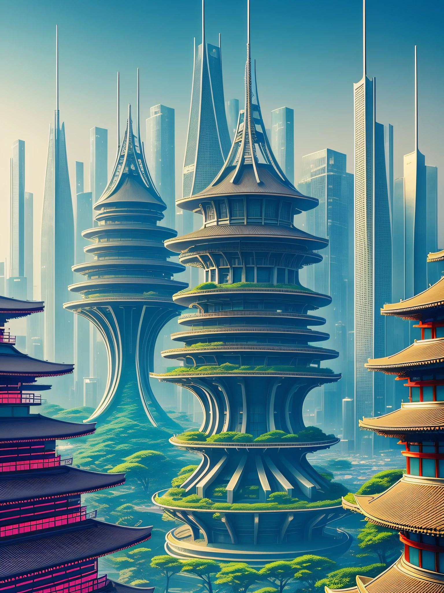 futuristic city, fantasy, 24th century, Japan, Tokyo