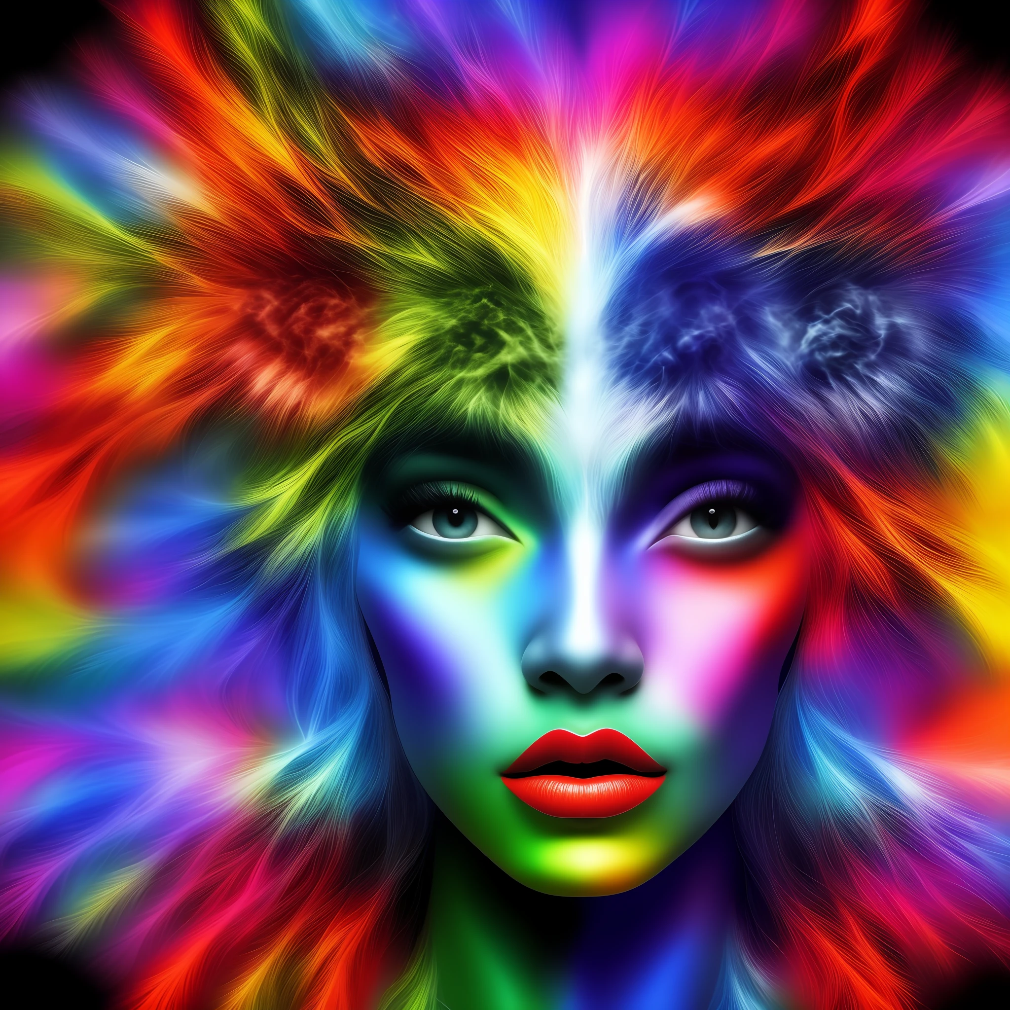 a conceptual art picture of a face with other faces, colorful makeup, symmetrical, Someone