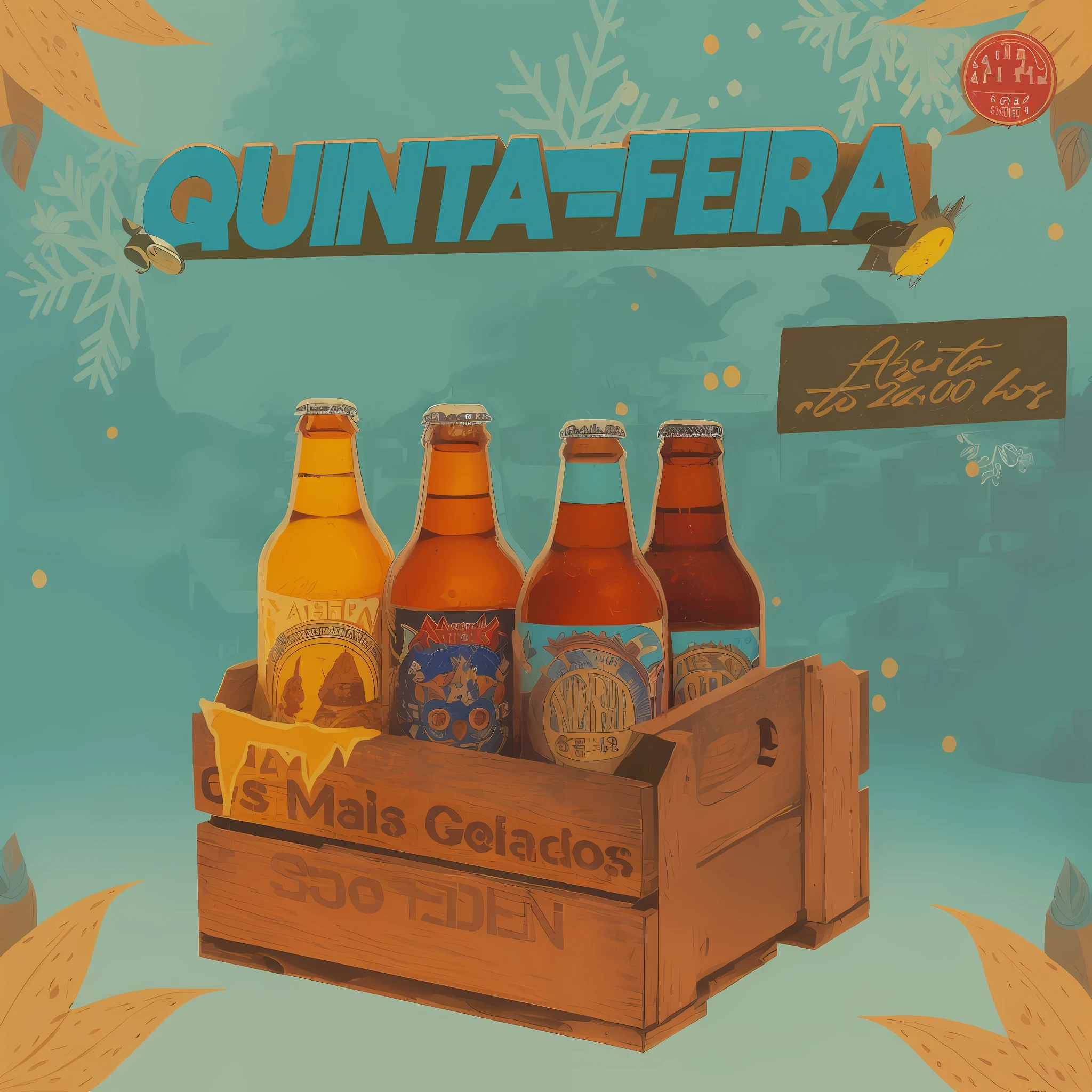 there are four bottles of beer in a wooden crate, album artwork, album cover, album art, album art cover, goto fujita, 256x256, 2 5 6 x 2 5 6, promo art, thumbnail, various artists, beer advertisement, description, ad image, by Julio González, album, q, package cover