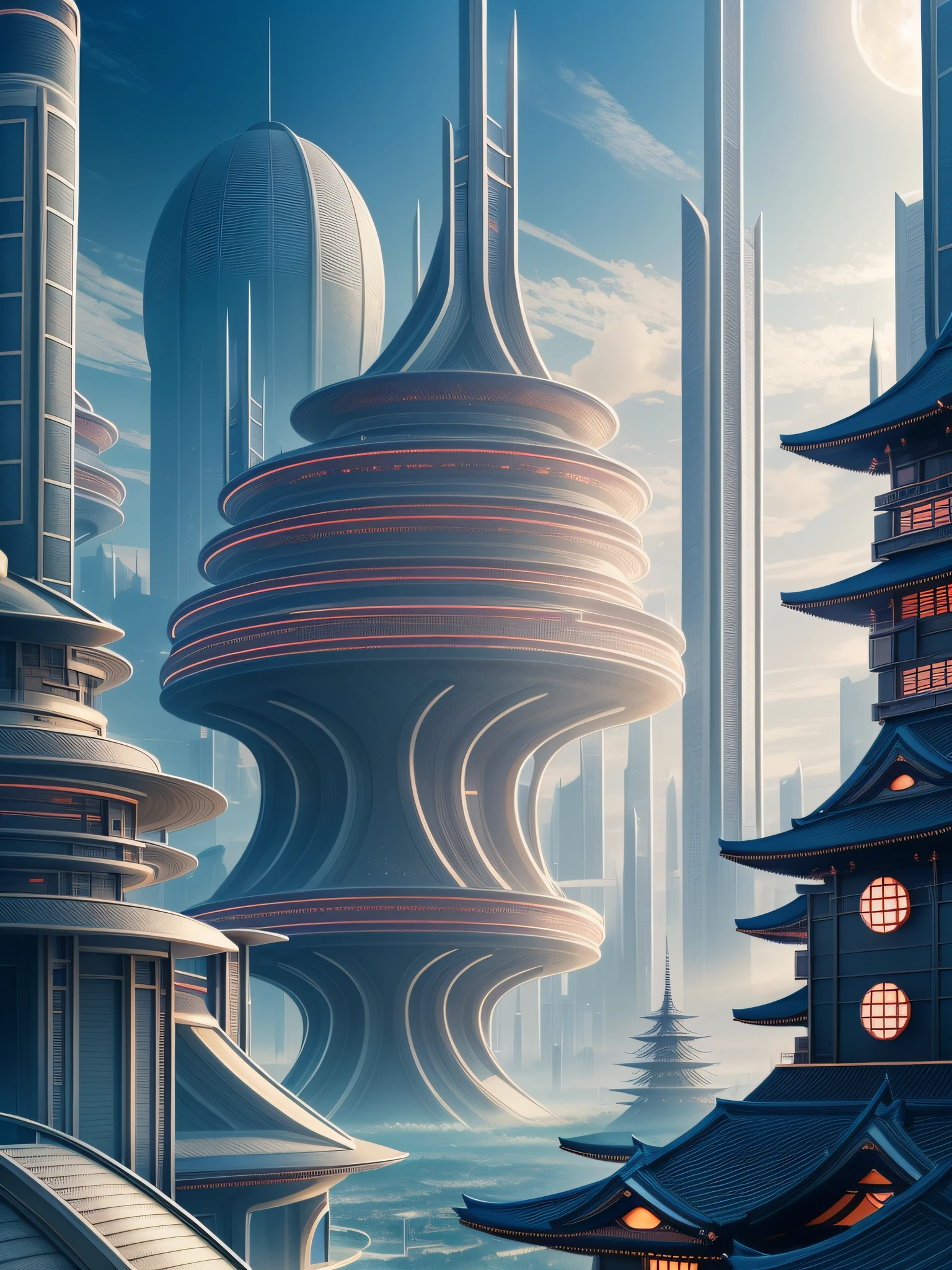 futuristic city, fantasy, 24th century, Japan