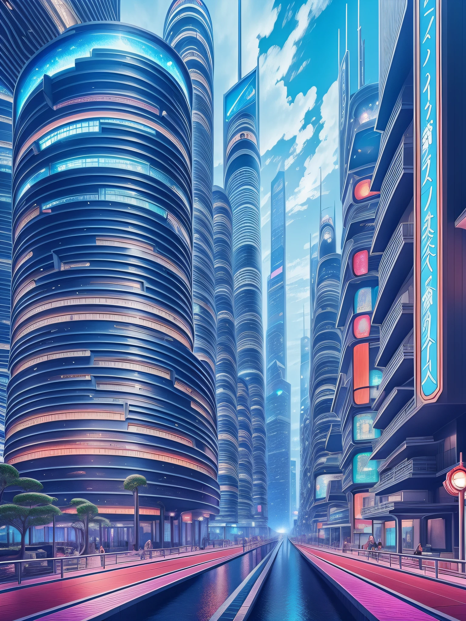 futuristic city, fantasy, 24th century, Japan, sea