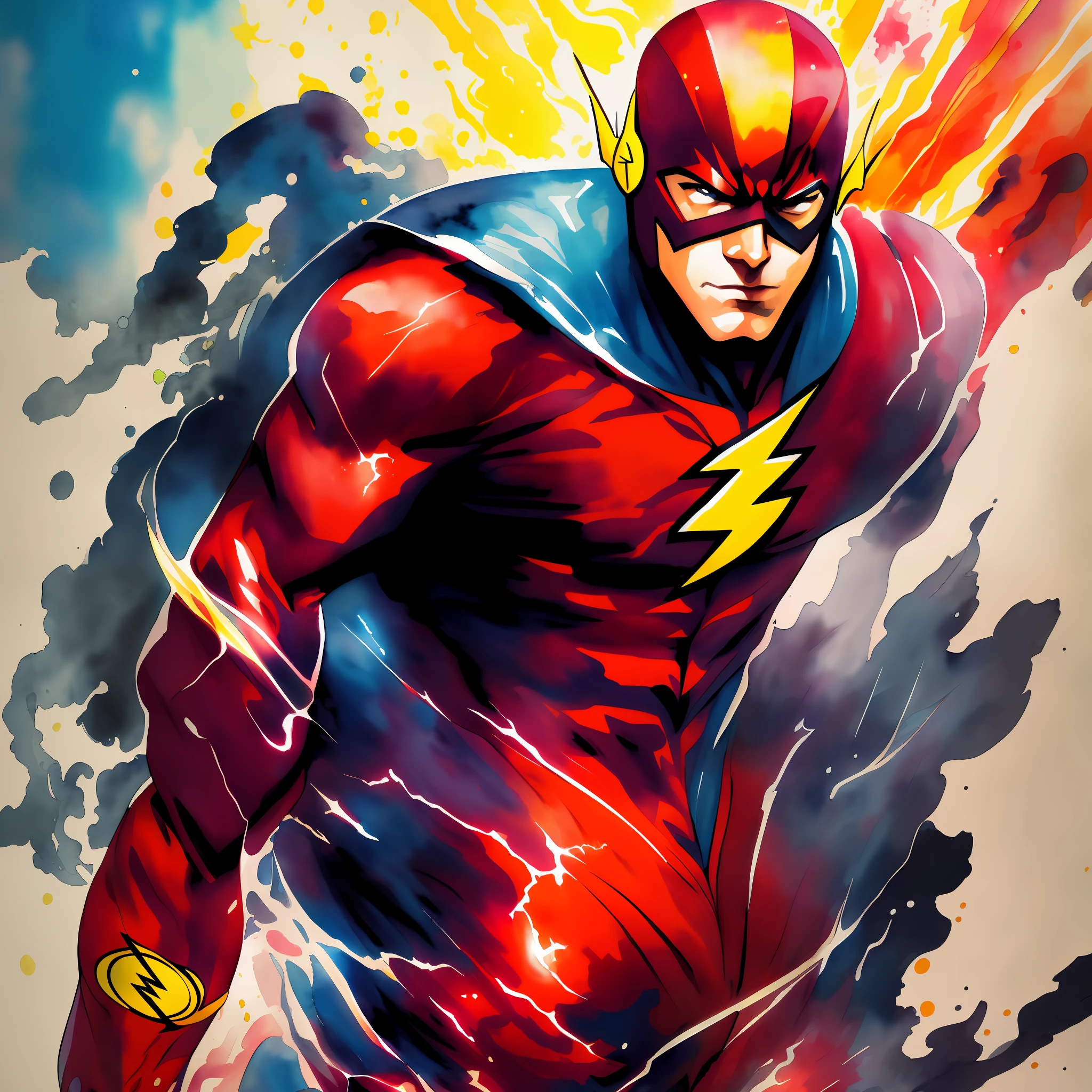 Flash DC, comic style, watercolor, splash art, hq, extreme detailed, amazing art --auto --s2