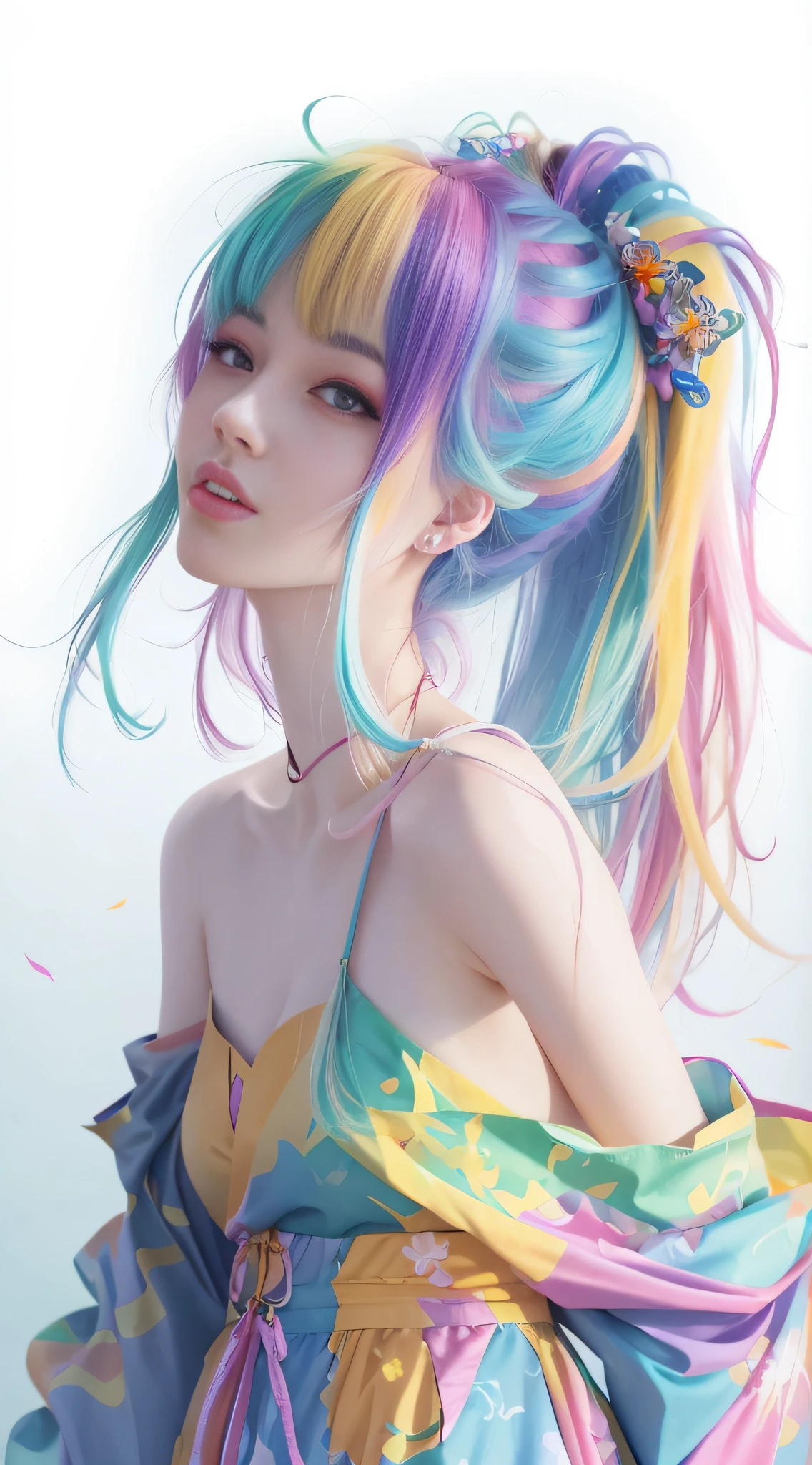 (focus detailed mouth), (teeth), (ear) ,anime girl with colorful hair and a colorful dress, rossdraws pastel vibrant, rossdraws cartoon vibrant, anime style 4 k, beautiful anime portrait, artgerm colorful!!!, ! dream artgerm, beautiful anime girl, anime styled digital art, anime art wallpaper 4k, anime art wallpaper 4 k, digital anime art, extremely detailed artgerm